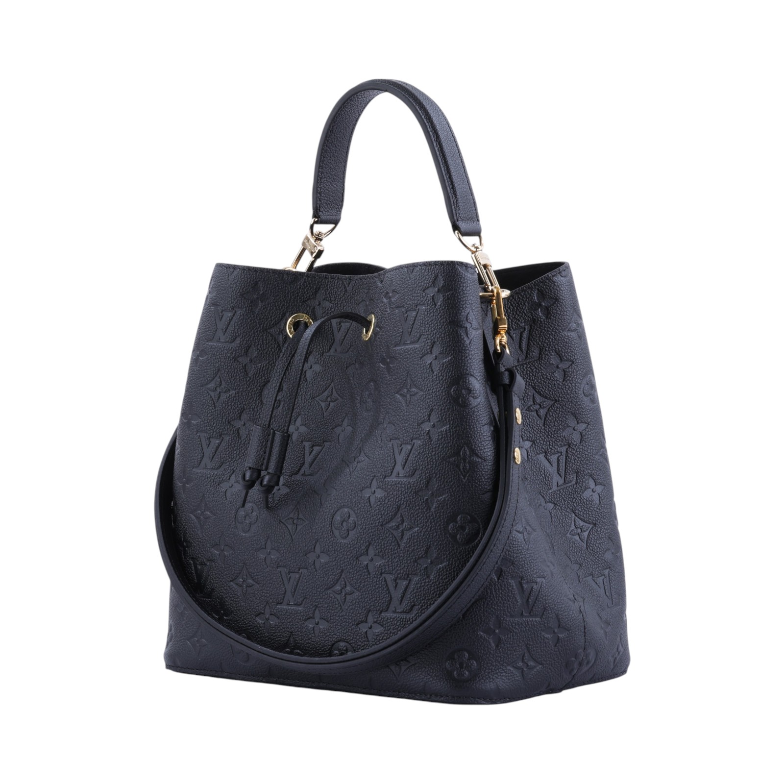 路易威登 LOUIS VUITTON NéoNoé MM 黑色 粒面壓花牛皮 束口水桶包 M45256 晶片款 黑NéoNoé MM 原廠盒子/防塵袋/背帶