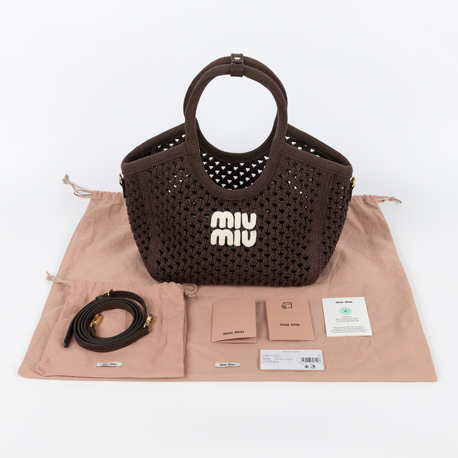 繆繆 MIU MIU IVY 織物手袋 小型 5BA284_2F8E 咖啡色編織IVY 防塵袋/背帶/內袋