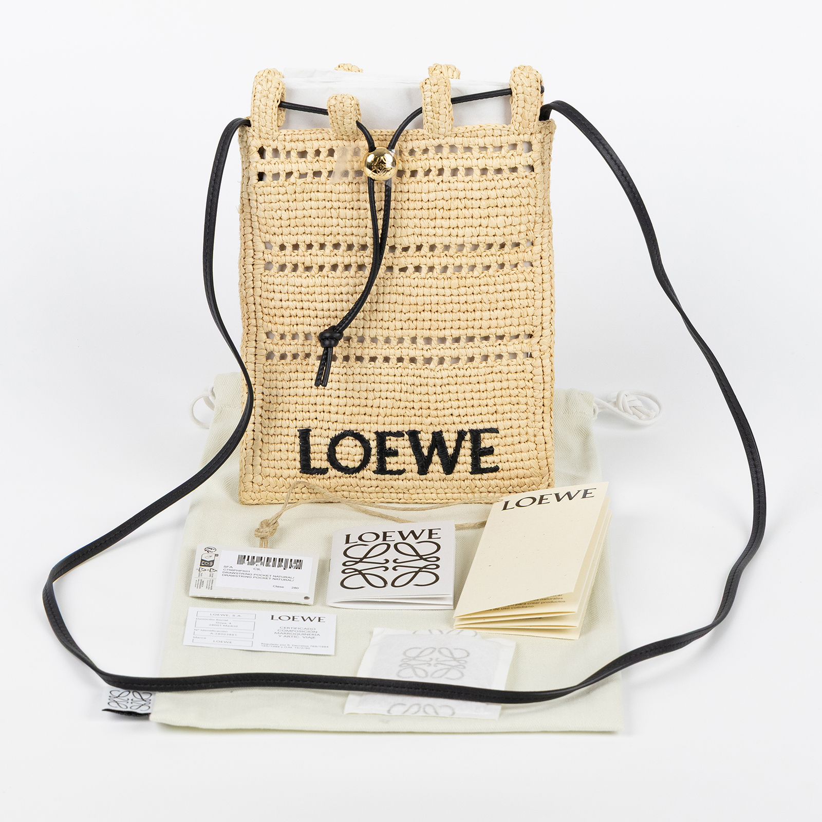 羅意威 LOEWE 編織 拉菲草 肩背包 斜背包 C756PHPX01 拉菲草LOGO抽繩包 防塵袋
