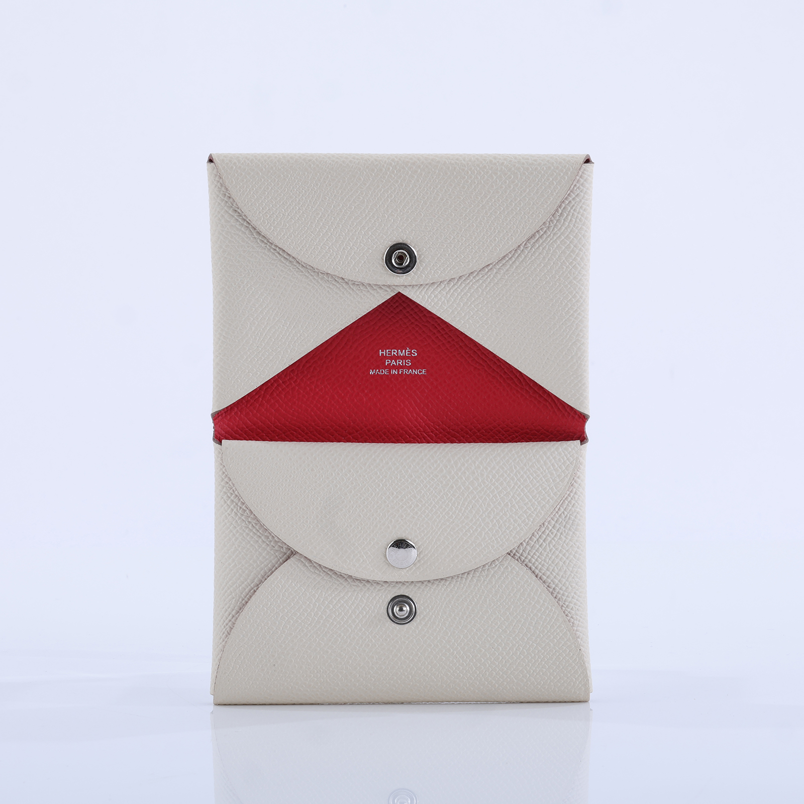 愛馬仕 Hermes Calvi Duo 卡包 粉筆白色 胭脂紅色 銀色五金 H083036CKBB /K UY 006 TM  原廠盒子