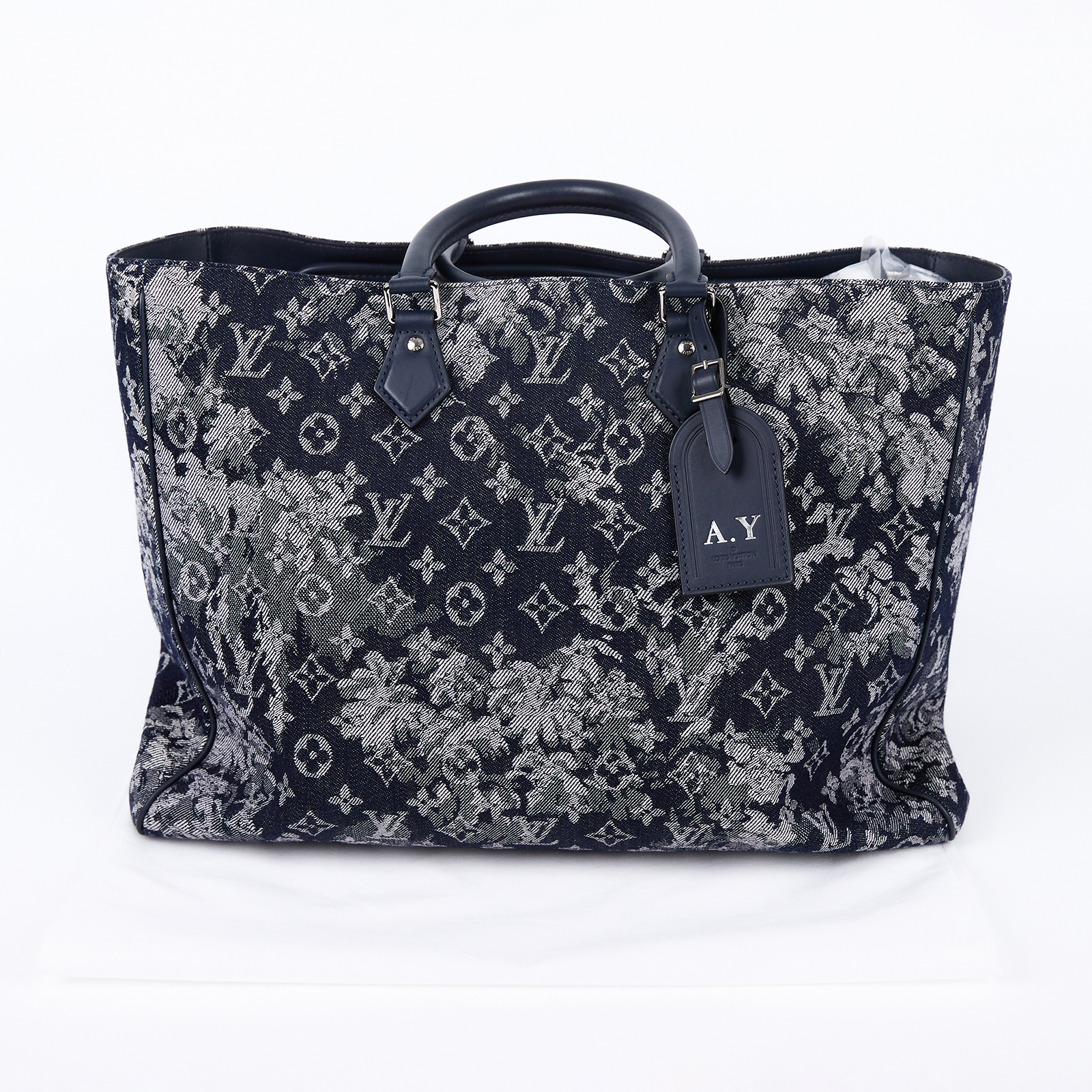 路易威登 LOUIS VUITTON Grand Sac 手提包 肩背包 托特包 大型 M57284 藍色單寧布Grand Sac MNG TAP 行李吊牌