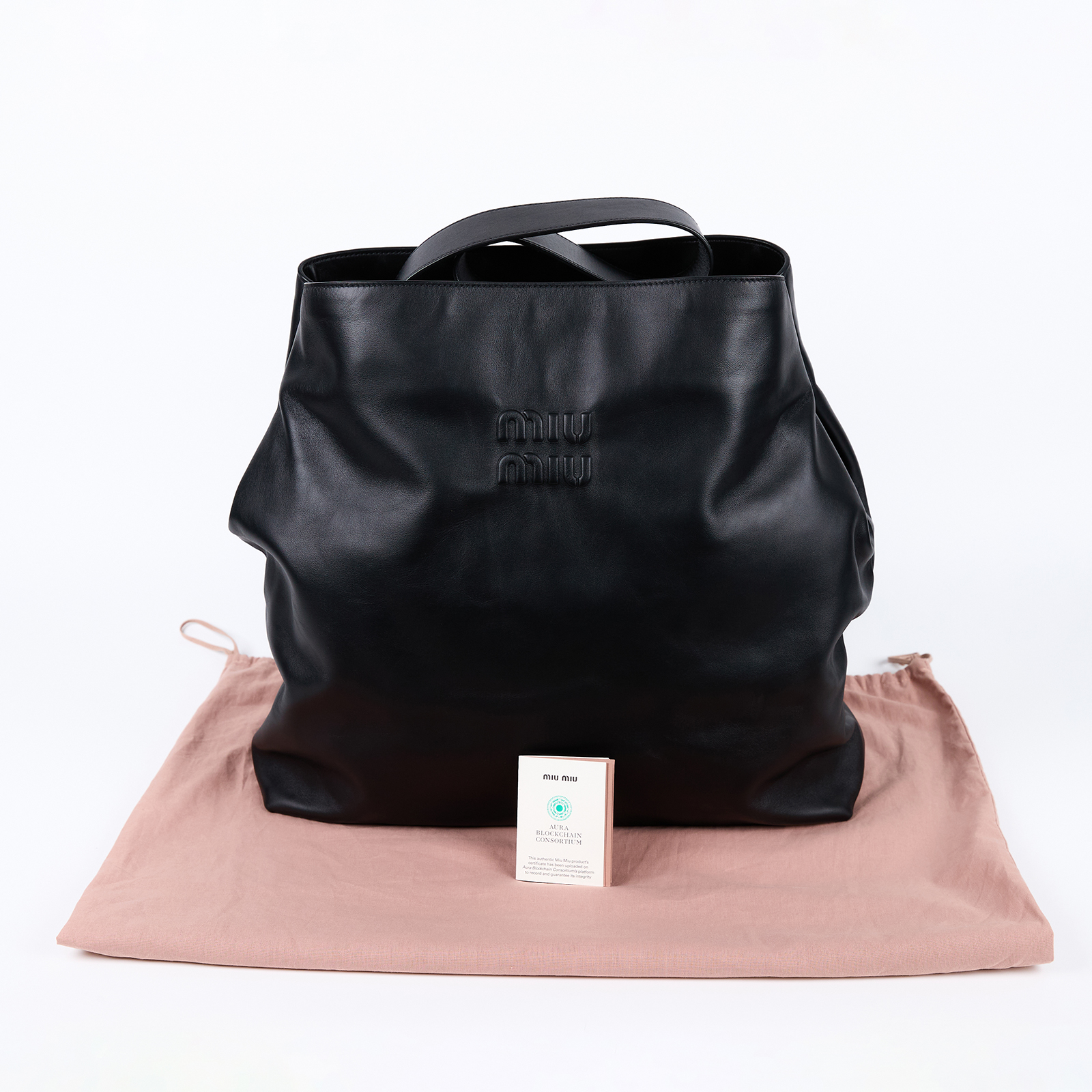 繆繆 MIU MIU Hobo 半月形 手提包 5BC119_2CRW 黑皮革HOBO TOTE 防塵袋