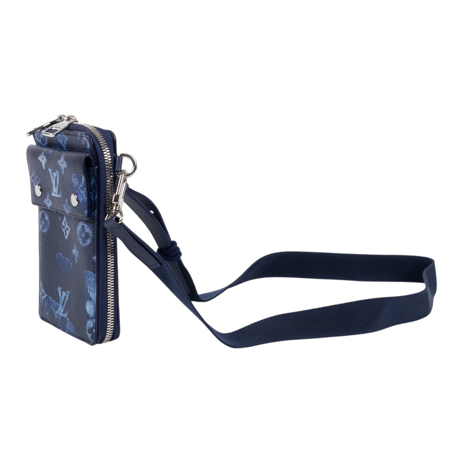 路易威登 LOUIS VUITTON Watercolor 手機包 斜背包 迷你 M80466 晶片款 藍水彩印花帆布手機包 背帶