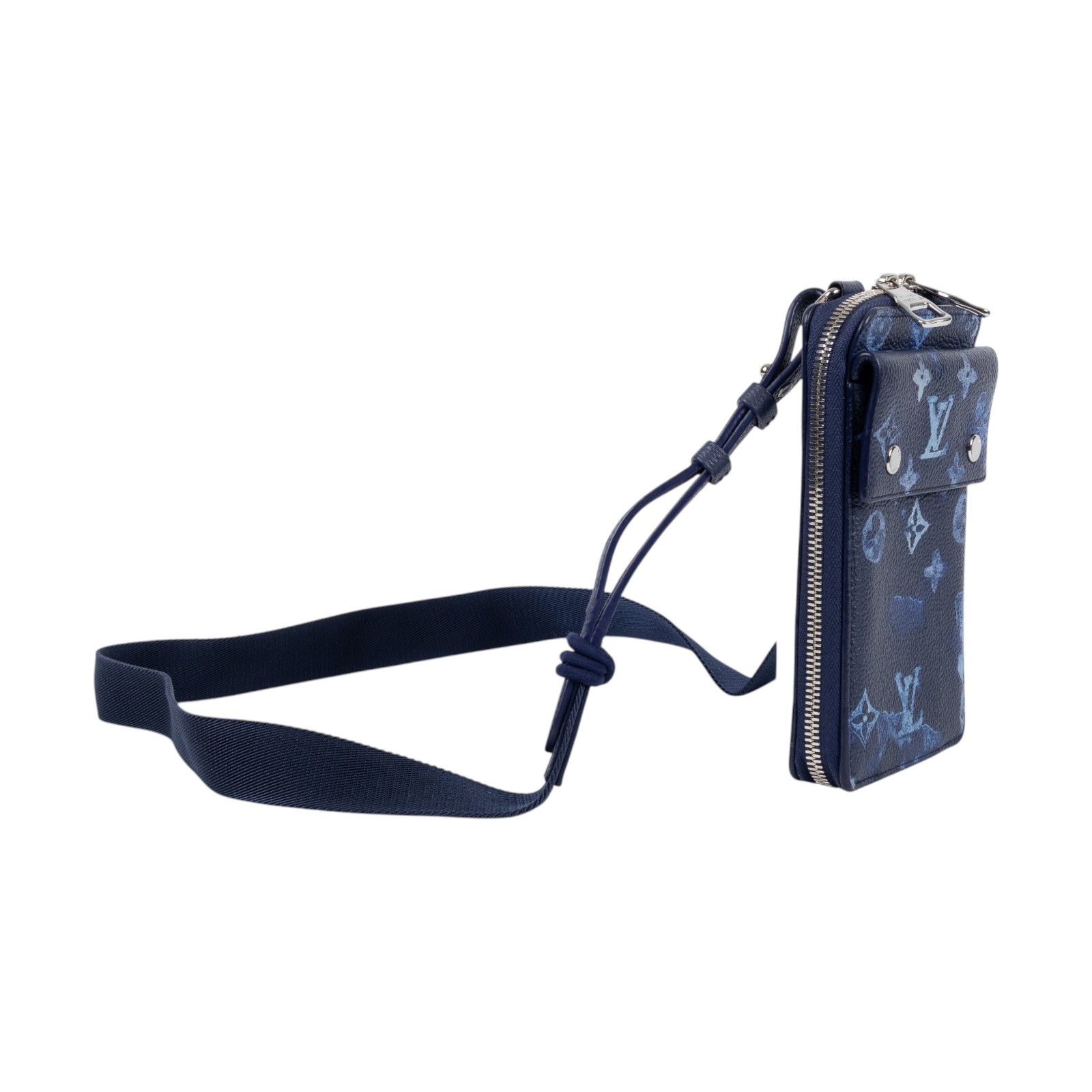 路易威登 LOUIS VUITTON Watercolor 手機包 斜背包 迷你 M80466 晶片款 藍水彩印花帆布手機包 背帶