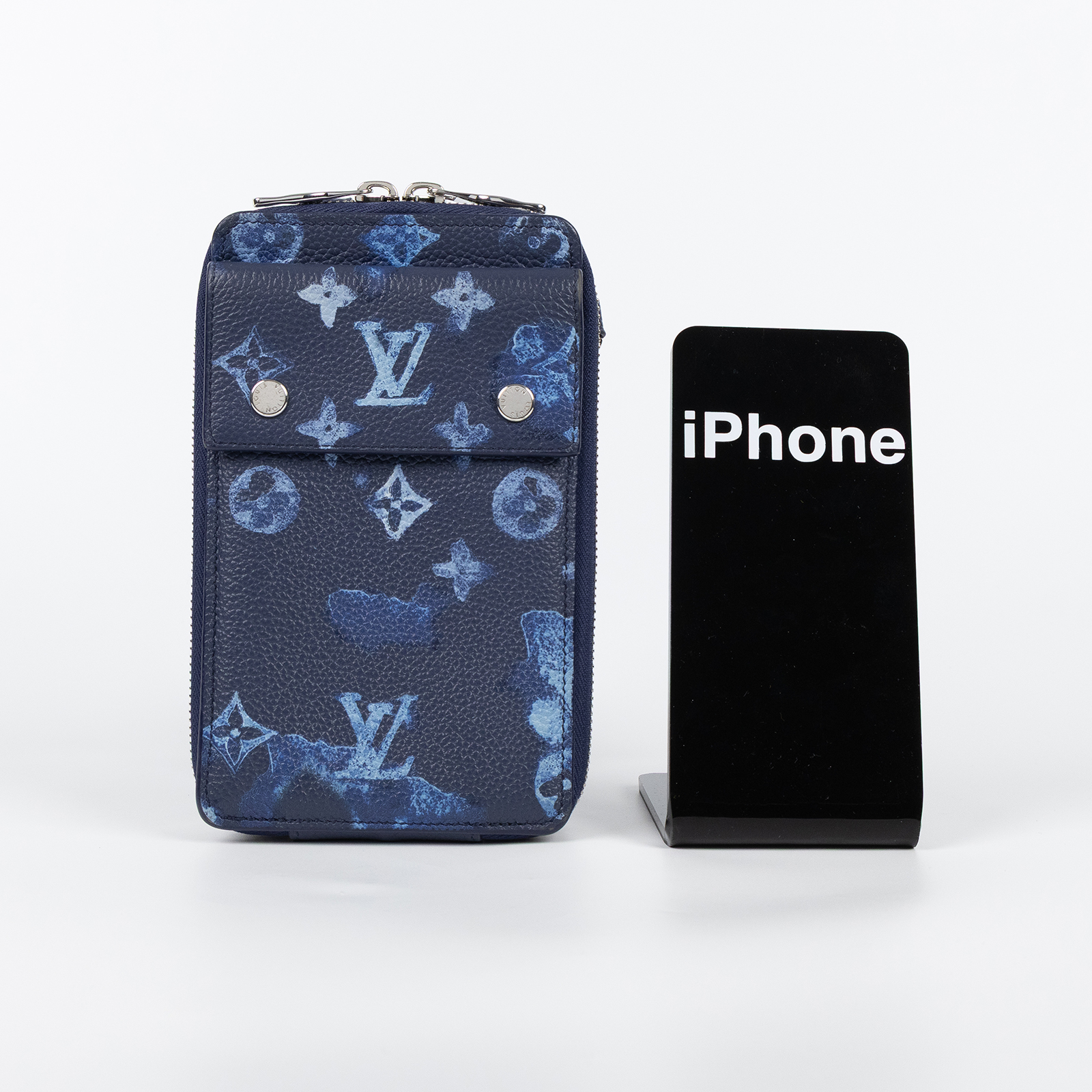 路易威登 LOUIS VUITTON Watercolor 手機包 斜背包 迷你 M80466 晶片款 藍水彩印花帆布手機包 背帶