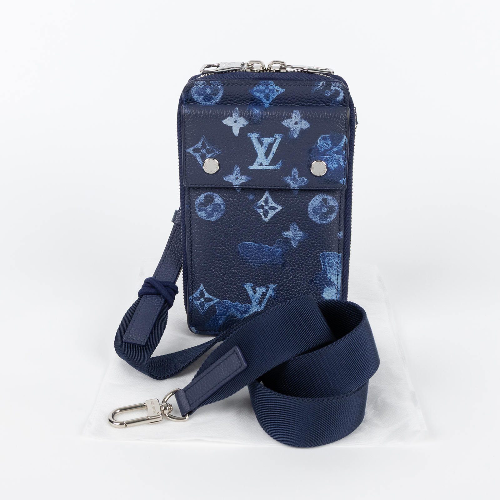 路易威登 LOUIS VUITTON Watercolor 手機包 斜背包 迷你 M80466 晶片款 藍水彩印花帆布手機包 背帶