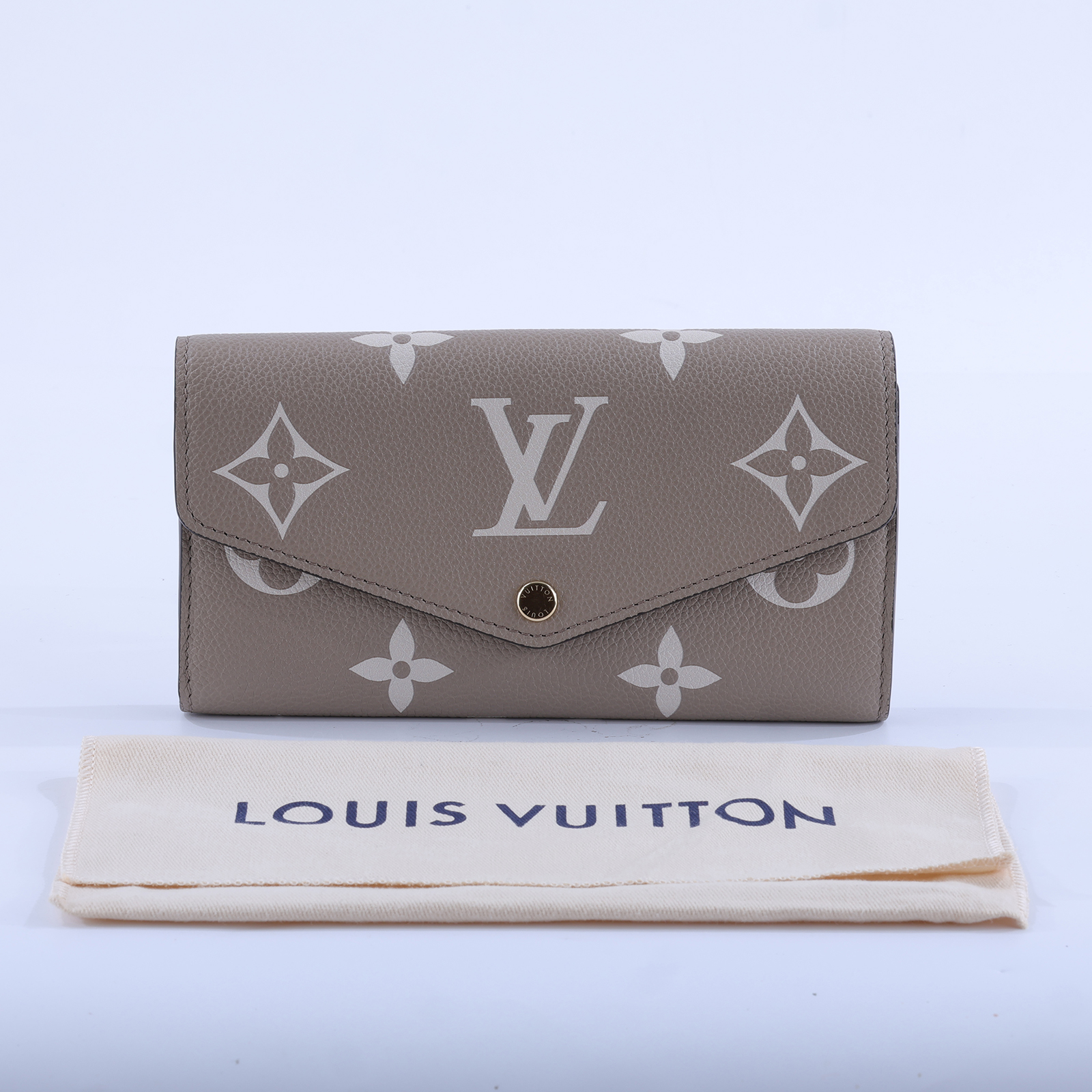 路易威登 LOUIS VUITTON Sarah 錢包 Reverse帆布 Empreinte柔軟粒面壓花牛皮 灰色 奶油色 M81049 晶片款  防塵袋