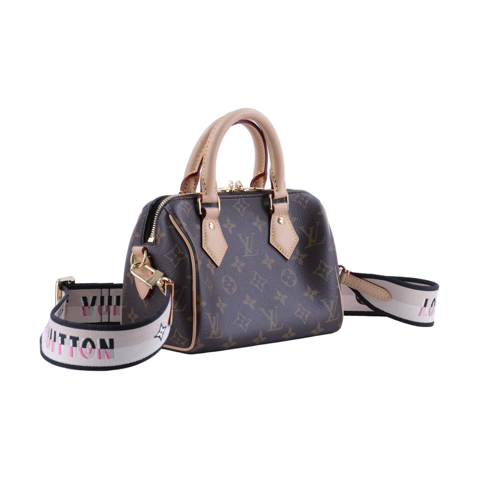 路易威登 LOUIS VUITTON Speedy Bandoulière 20 米色 帆布 手提 斜背 波士頓包 M46222 晶片款  防塵袋/鎖組/背帶