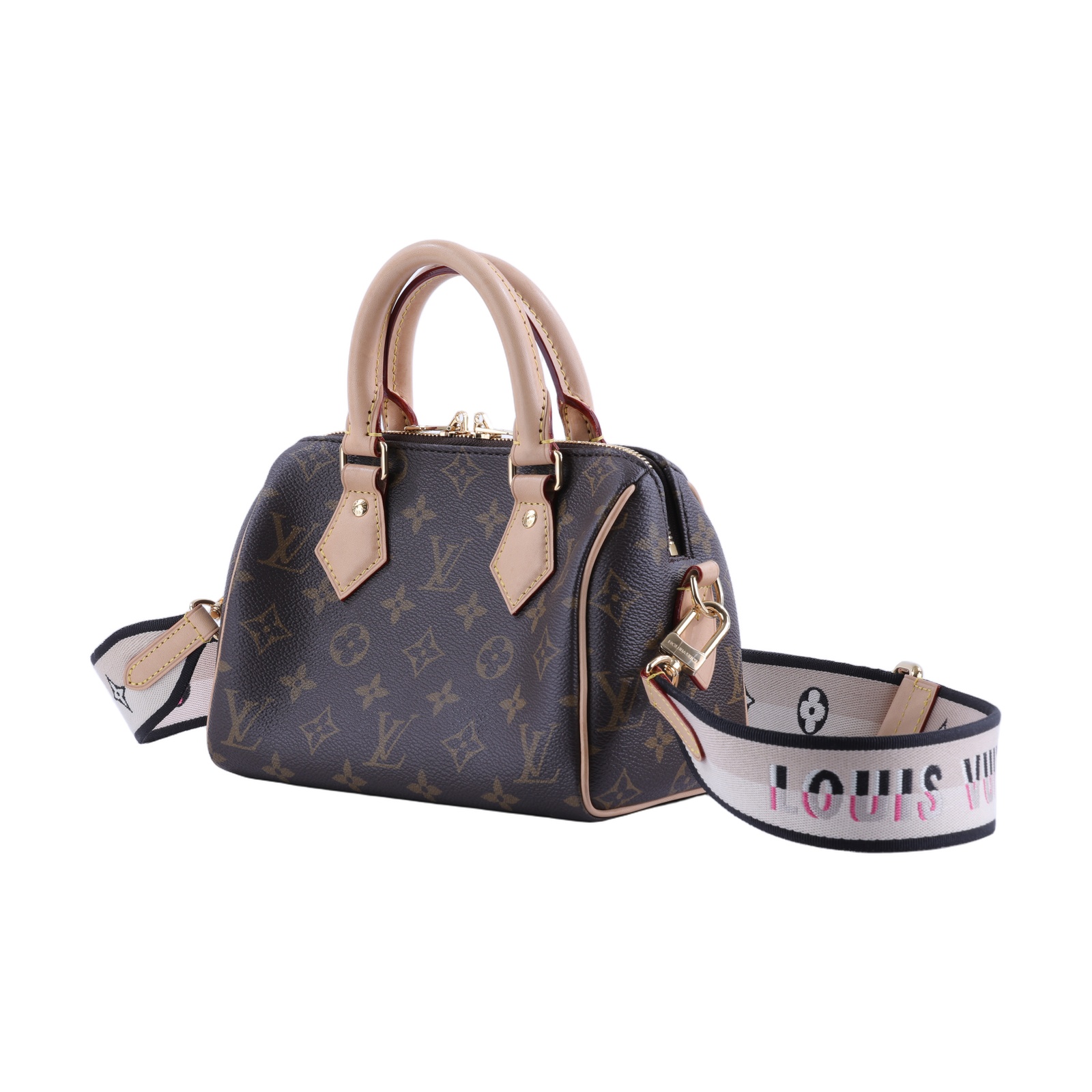 路易威登 LOUIS VUITTON Speedy Bandoulière 20 米色 帆布 手提 斜背 波士頓包 M46222 晶片款  防塵袋/鎖組/背帶