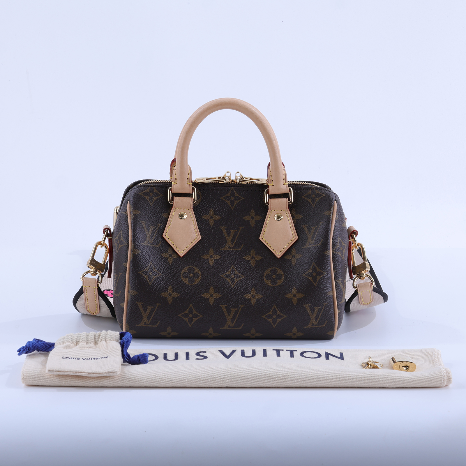路易威登 LOUIS VUITTON Speedy Bandoulière 20 米色 帆布 手提 斜背 波士頓包 M46222 晶片款  防塵袋/鎖組/背帶