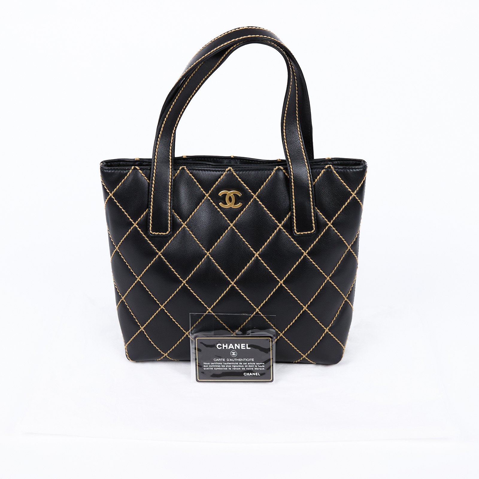 香奈兒 CHANEL Wild Stitch 托特包 手提包  9開 黑金色Wild Stitch手提包 保證卡
