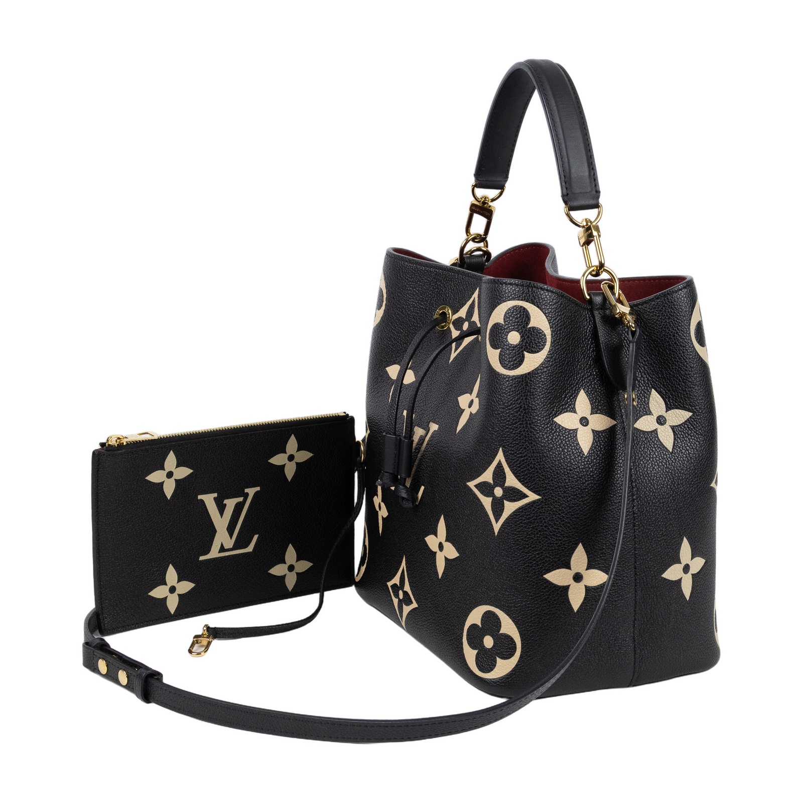 路易威登 LOUIS VUITTON NéoNoé MM 皮革 肩背 水桶包 黑色/奶油色 M45497 晶片款  防塵袋2/內袋/背帶2
