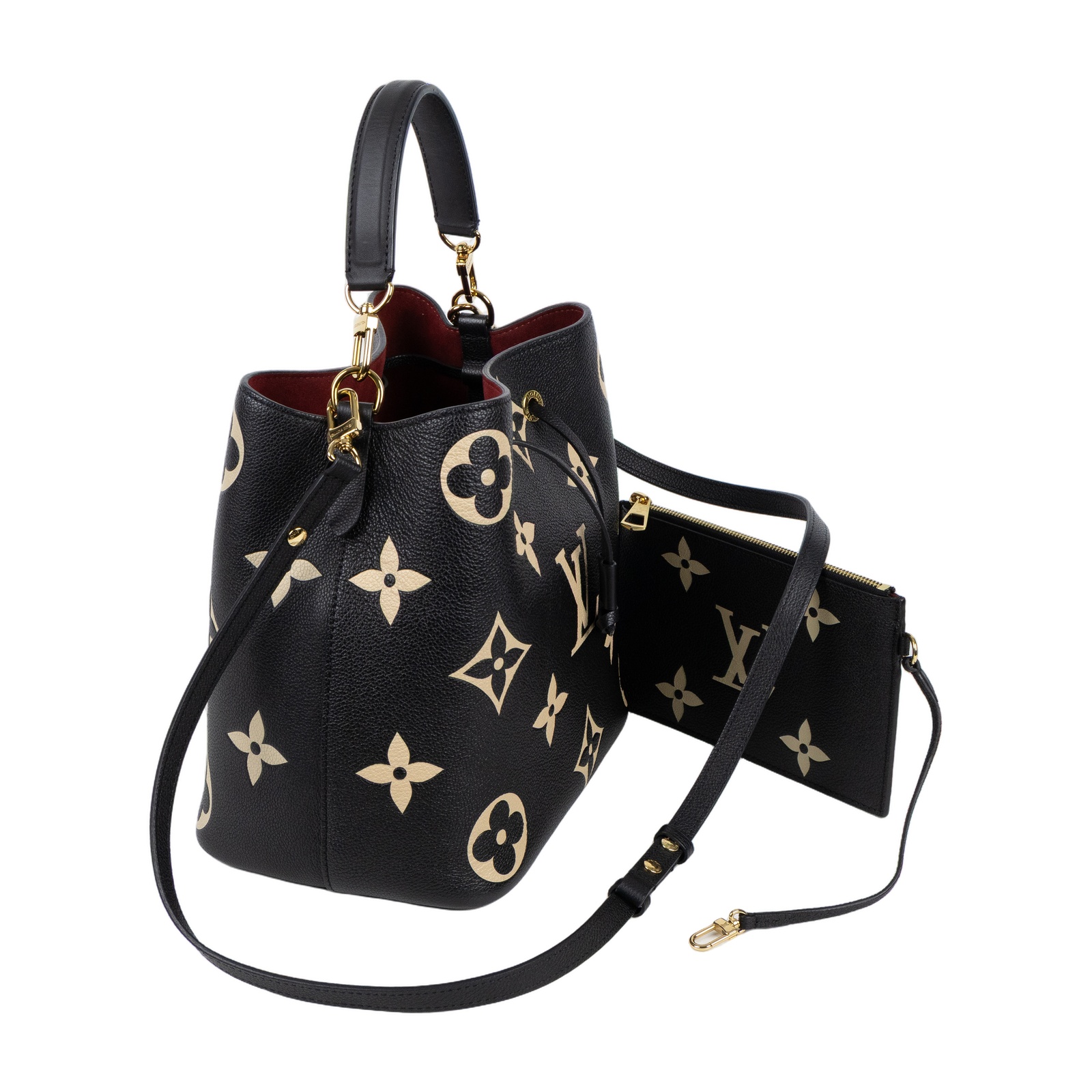 路易威登 LOUIS VUITTON NéoNoé MM 皮革 肩背 水桶包 黑色/奶油色 M45497 晶片款  防塵袋2/內袋/背帶2