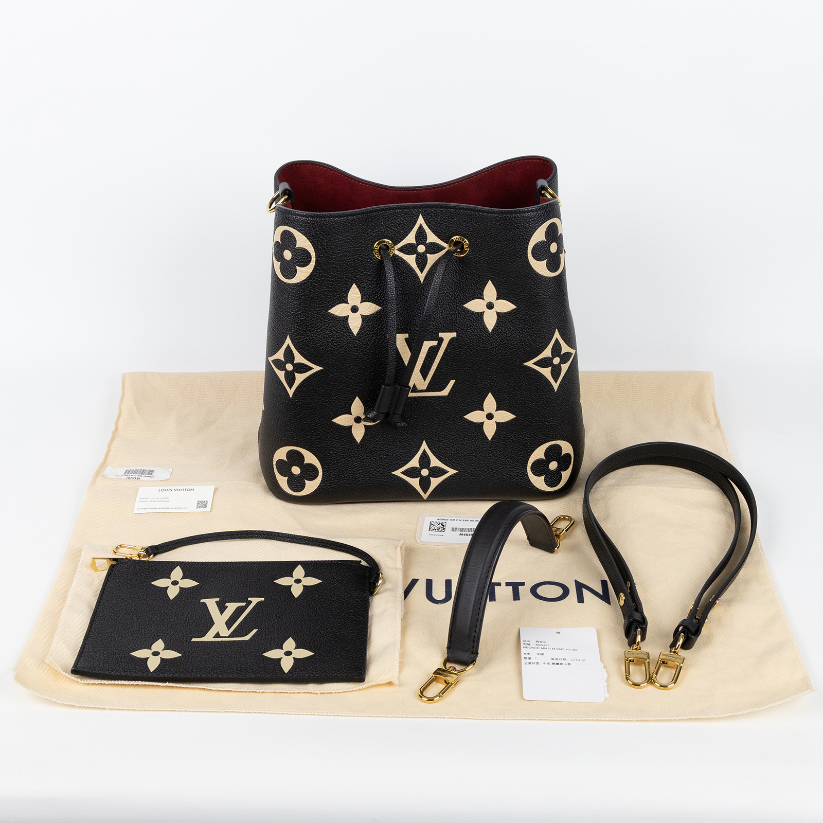 路易威登 LOUIS VUITTON NéoNoé MM 皮革 肩背 水桶包 黑色/奶油色 M45497 晶片款  防塵袋2/內袋/背帶2
