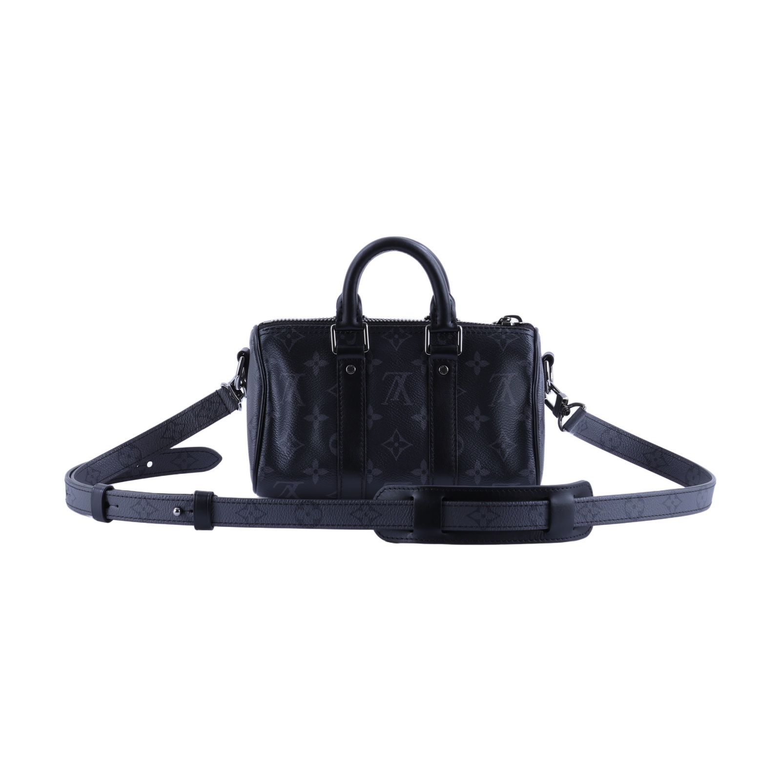 路易威登 LOUIS VUITTON KEEPALL XS 老花 小款 圓筒 側背包   M45947 晶片款 黑原花KEEPALL XS 背帶