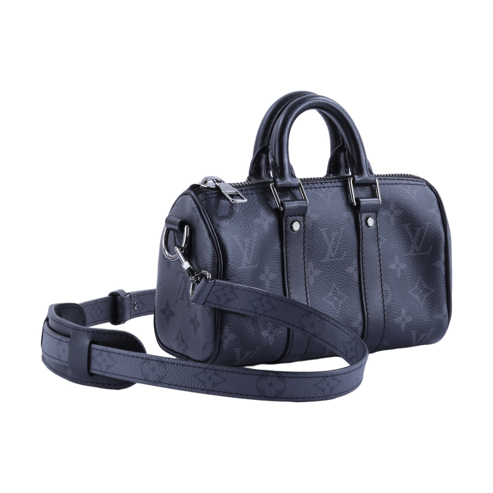 路易威登 LOUIS VUITTON KEEPALL XS 老花 小款 圓筒 側背包   M45947 晶片款 黑原花KEEPALL XS 背帶