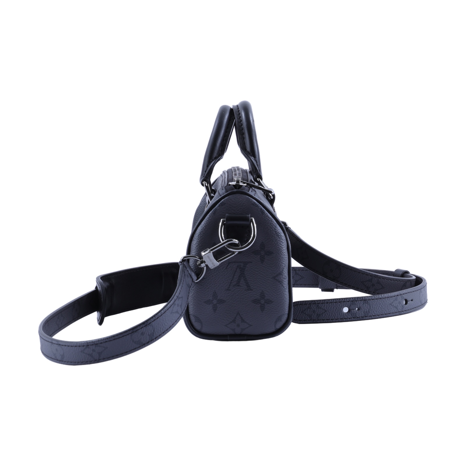 路易威登 LOUIS VUITTON KEEPALL XS 老花 小款 圓筒 側背包   M45947 晶片款 黑原花KEEPALL XS 背帶
