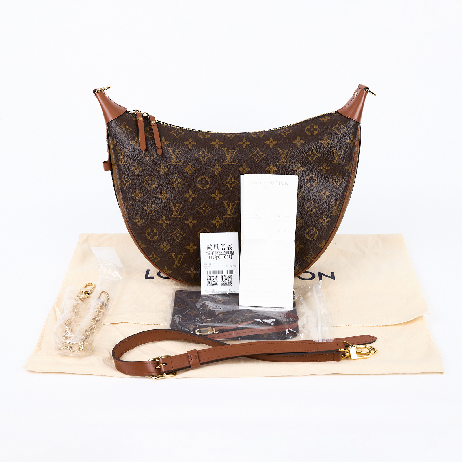 路易威登 LOUIS VUITTON Loop Hobo 經典帆布 半月包 單肩包 M46311 晶片款  防塵袋/內袋/背帶2/購買證明