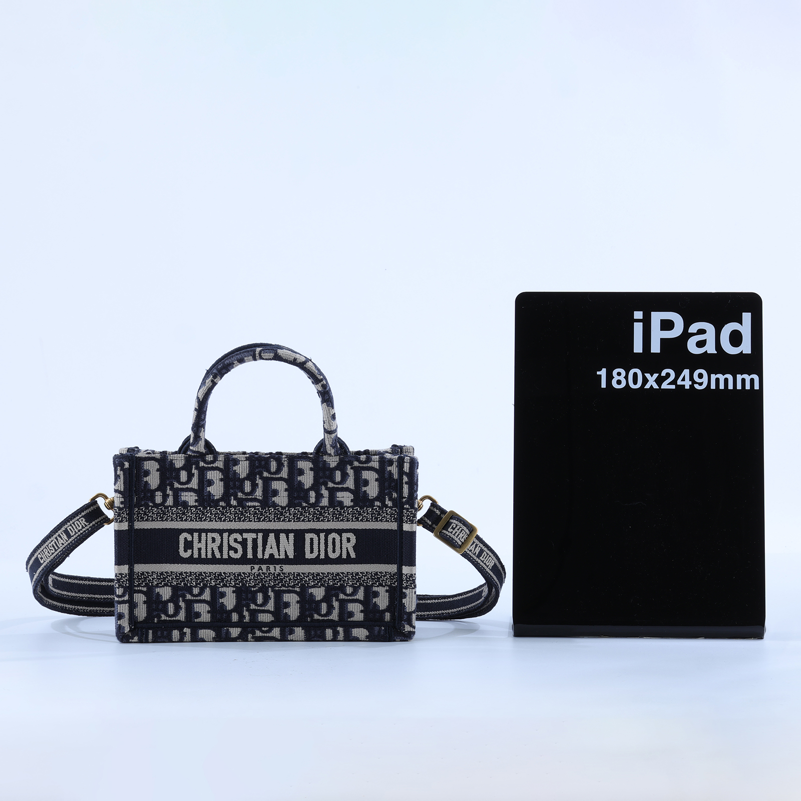 迪奧 CHRISTIAN DIOR Book Tote 迷你 手提 肩背 托特包 藍色 米色 S5573CRIW  防塵袋/背帶