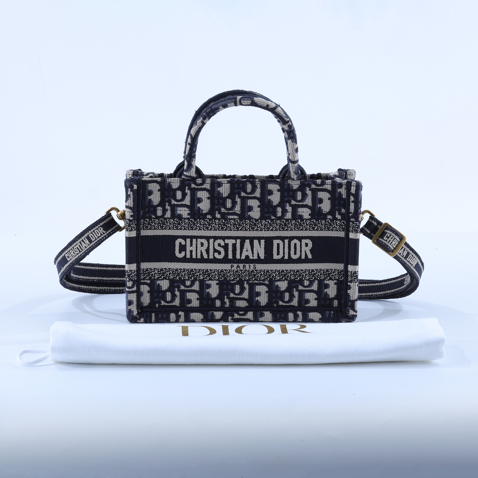 迪奧 CHRISTIAN DIOR Book Tote 迷你 手提 肩背 托特包 藍色 米色 S5573CRIW  防塵袋/背帶