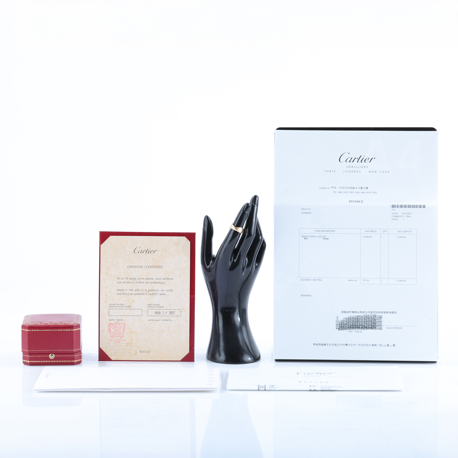 卡地亞 CARTIER Trinity 戒指 B4086148 K18 TRINITY 三環戒指#48 原廠盒子/保書/購買證明