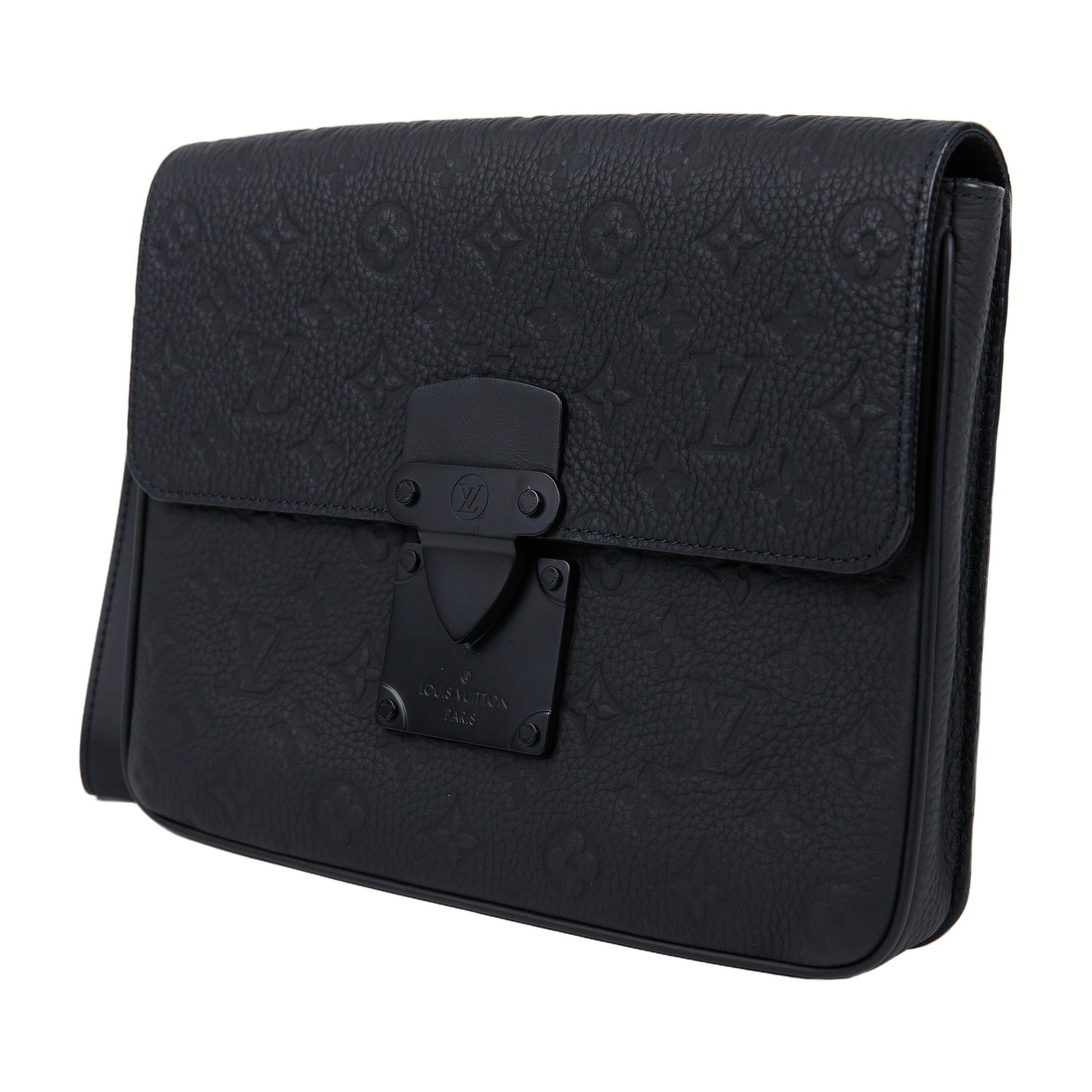 路易威登 LOUIS VUITTON S Lock 手拿包 Taurillon 牛皮 M80582 晶片款 黑壓紋S Lock手拿包 原廠盒子/防塵袋/購買證明