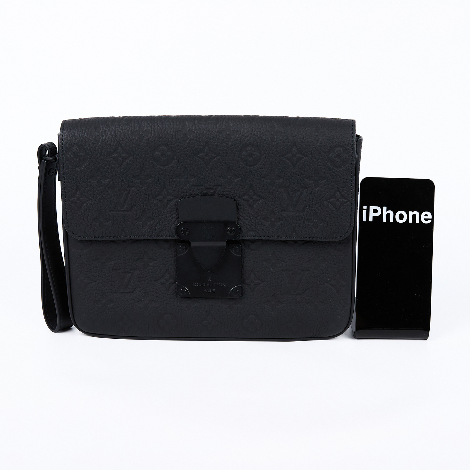 路易威登 LOUIS VUITTON S Lock 手拿包 Taurillon 牛皮 M80582 晶片款 黑壓紋S Lock手拿包 原廠盒子/防塵袋/購買證明