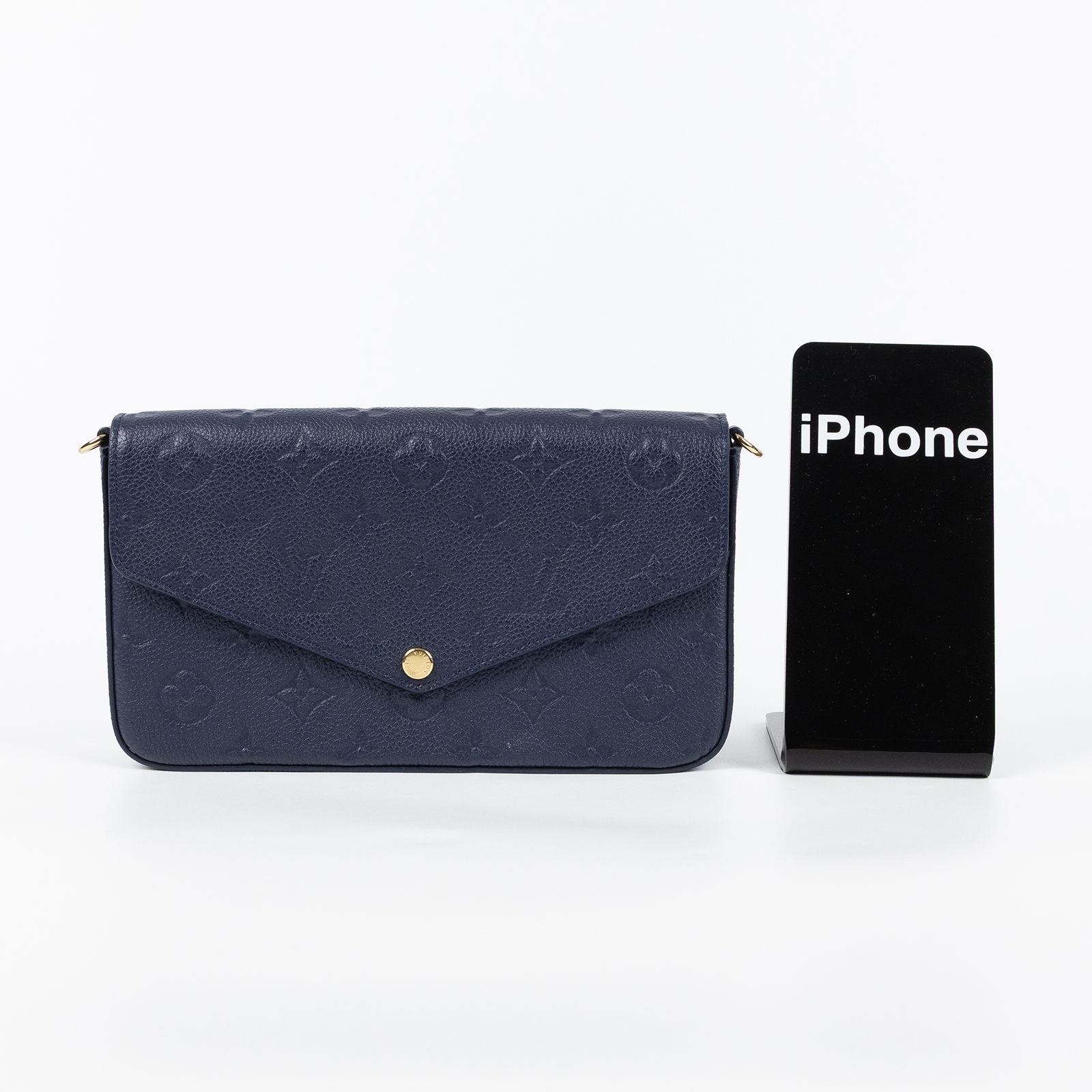 路易威登 LOUIS VUITTON Félicie Pochette 壓花皮格 WOC 翻蓋 斜背 鍊帶 肩背包 海軍藍 M83589 晶片款  原廠盒子/防塵袋/內袋2/背帶