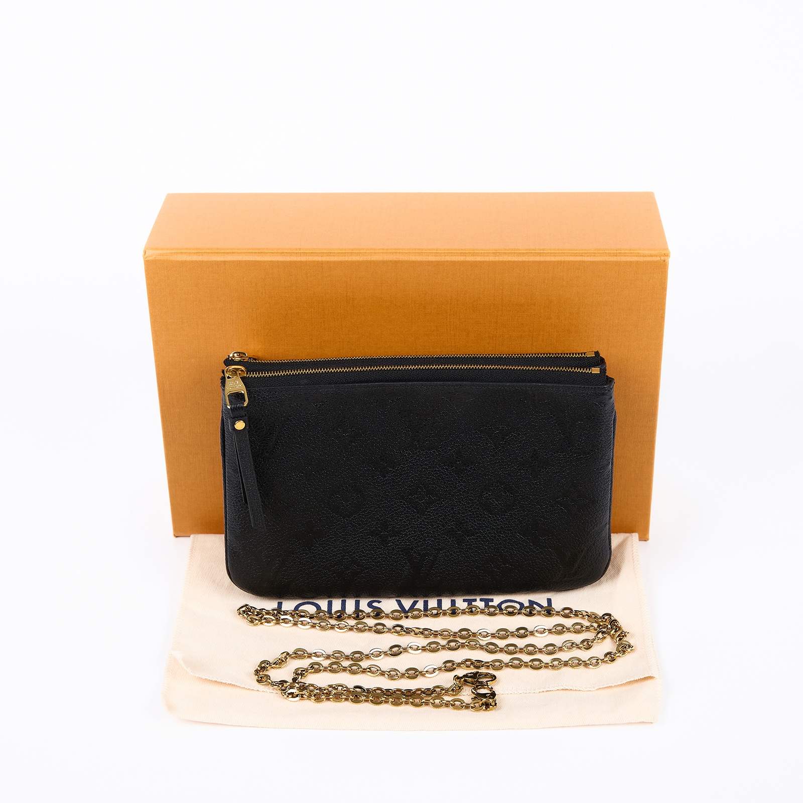 路易威登 LOUIS VUITTON Double Zip Pochette 牛皮 多夾層手拿 斜背包 M68568  原廠盒子/防塵袋/背帶