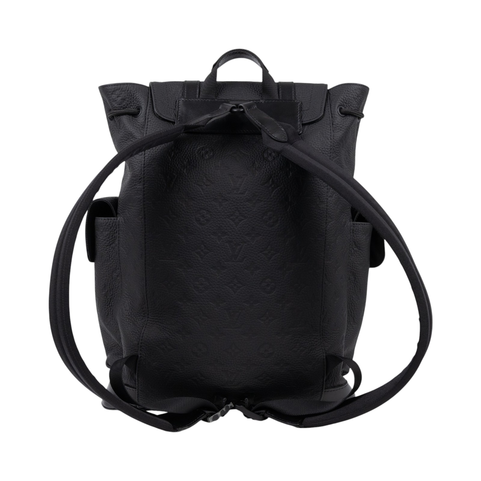 路易威登 LOUIS VUITTON Christopher MM 後背包 Monogram Taurillon 黑色皮革 啞面黑色金屬配件 M55699 晶片款  無附屬品