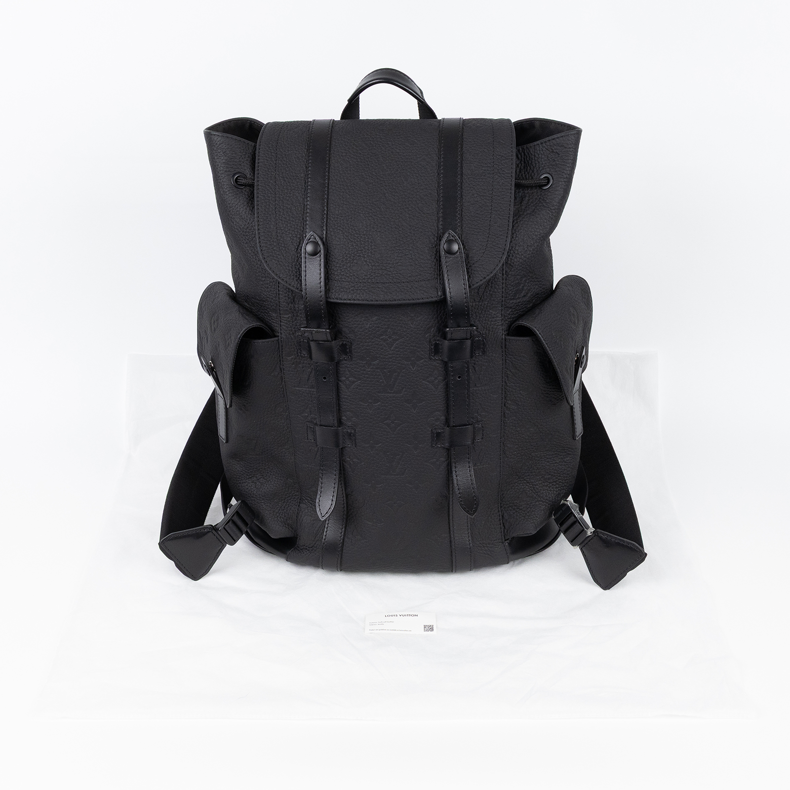 路易威登 LOUIS VUITTON Christopher MM 後背包 Monogram Taurillon 黑色皮革 啞面黑色金屬配件 M55699 晶片款  無附屬品