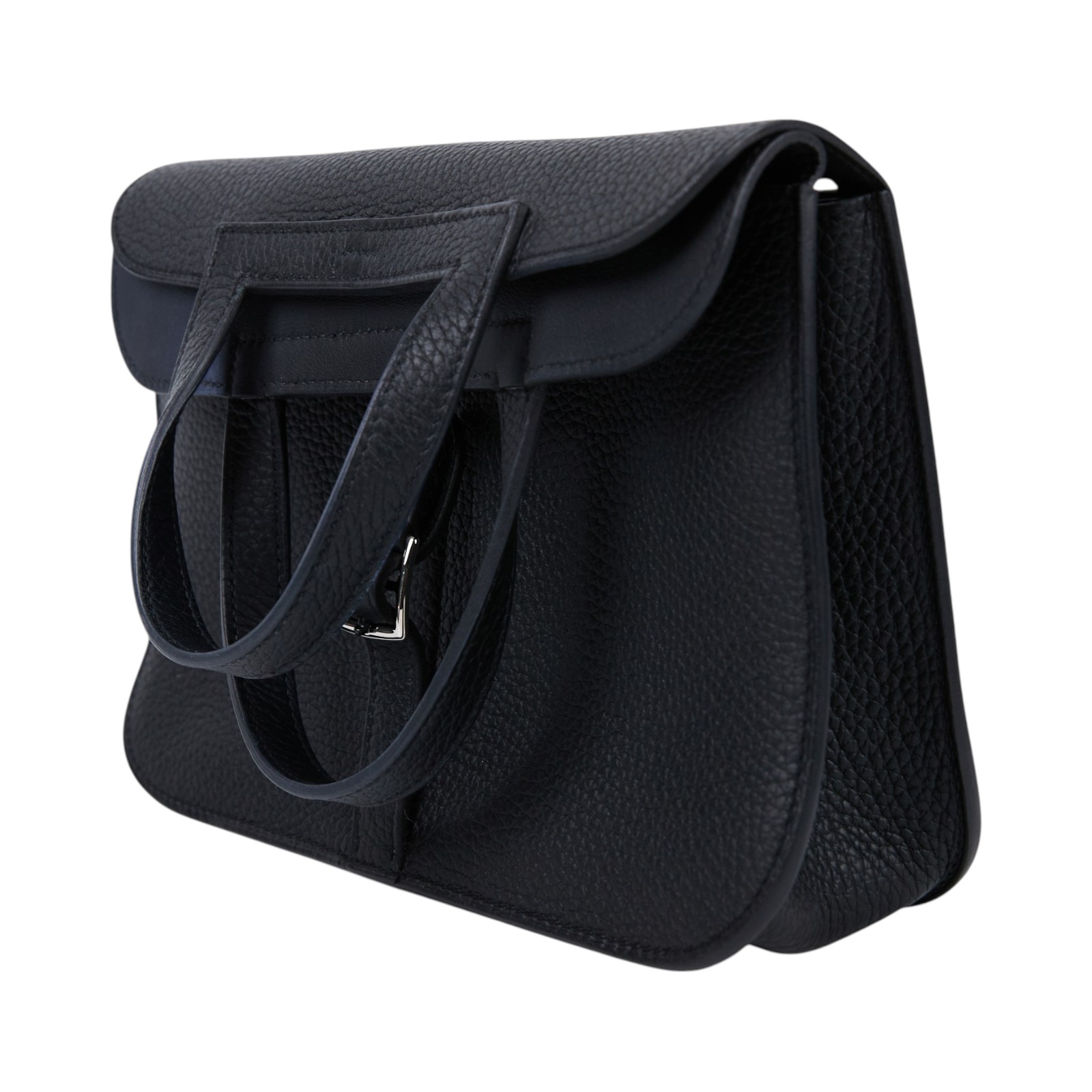 愛馬仕 Hermes Halzan 25 手拿 手提 肩背 斜背包 銀色五金 黑色 H082027CK89 /B SI 004 DB  原廠盒子/防塵袋/背帶/國外購買證明