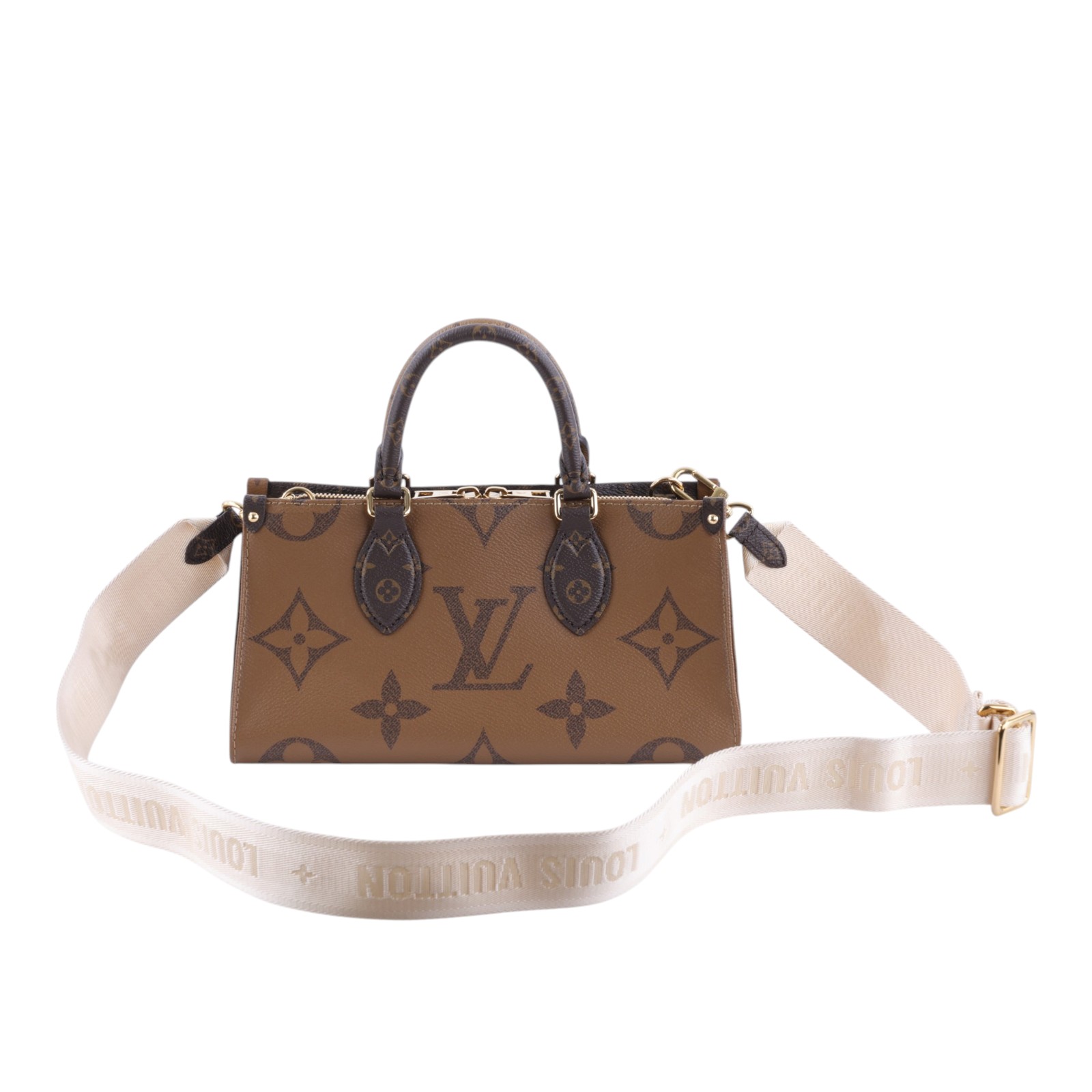 路易威登 LOUIS VUITTON OnTheGo East West 皮革飾邊 經典帆布 手提 斜背包 M46653 晶片款  防塵袋/背帶/內袋