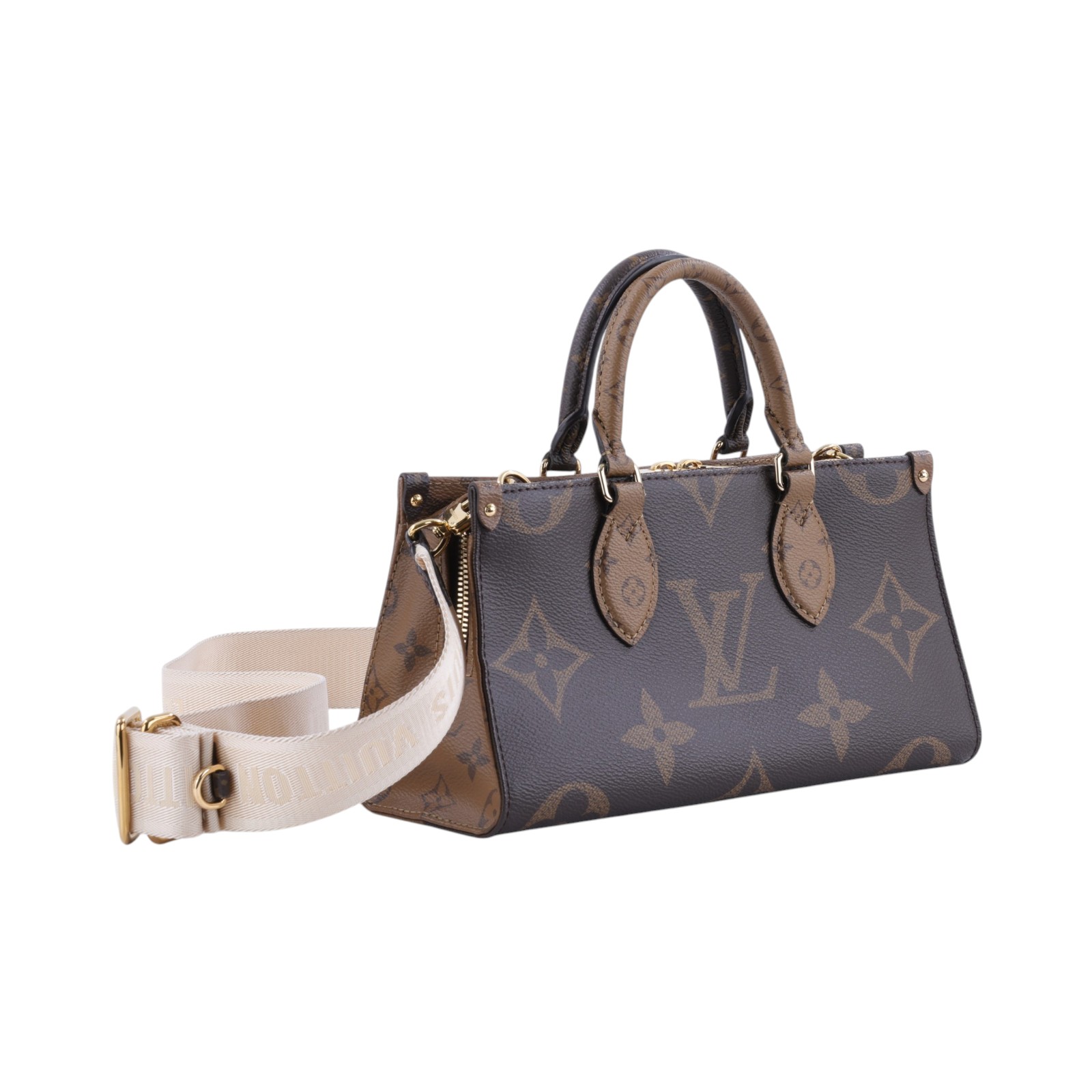 路易威登 LOUIS VUITTON OnTheGo East West 皮革飾邊 經典帆布 手提 斜背包 M46653 晶片款  防塵袋/背帶/內袋