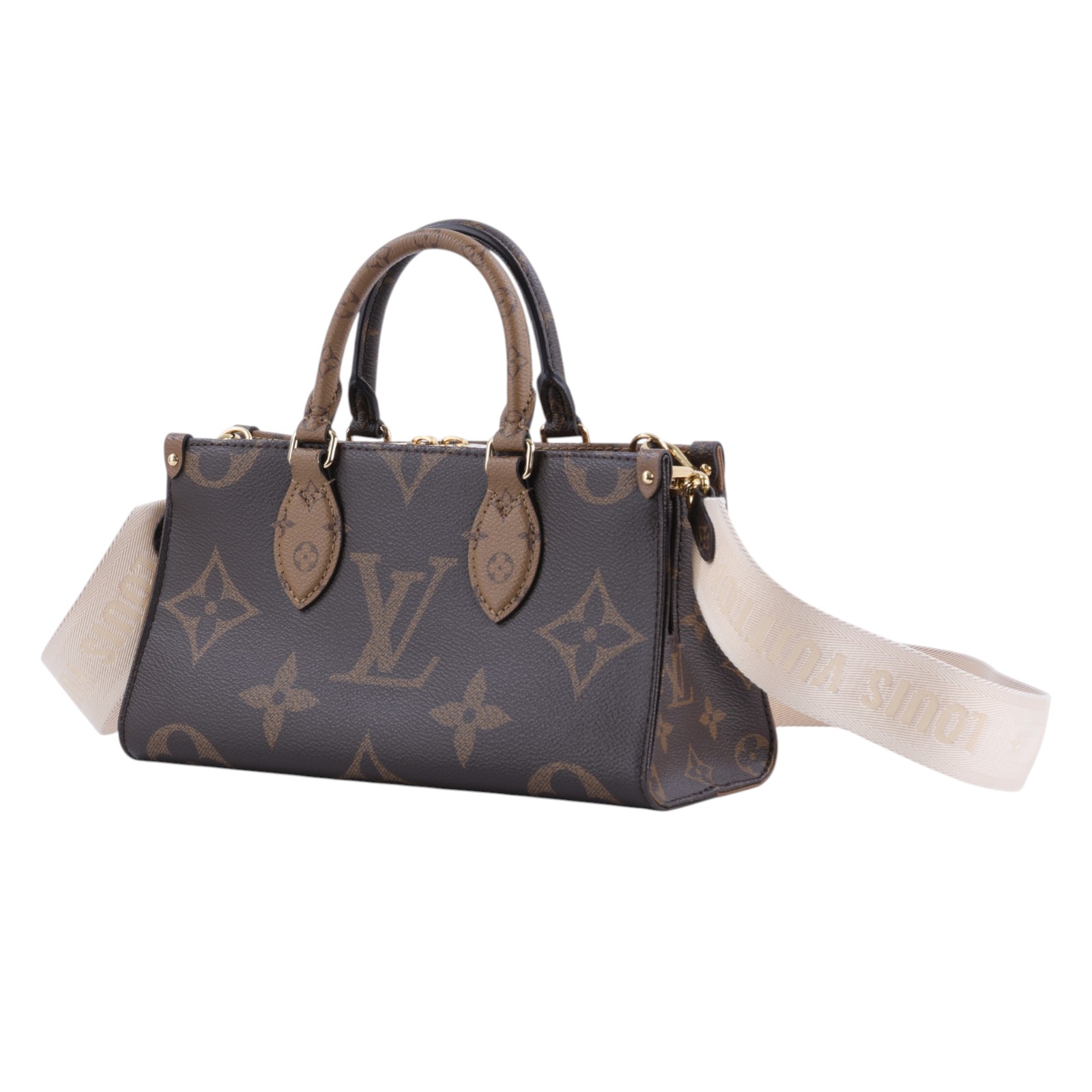 路易威登 LOUIS VUITTON OnTheGo East West 皮革飾邊 經典帆布 手提 斜背包 M46653 晶片款  防塵袋/背帶/內袋