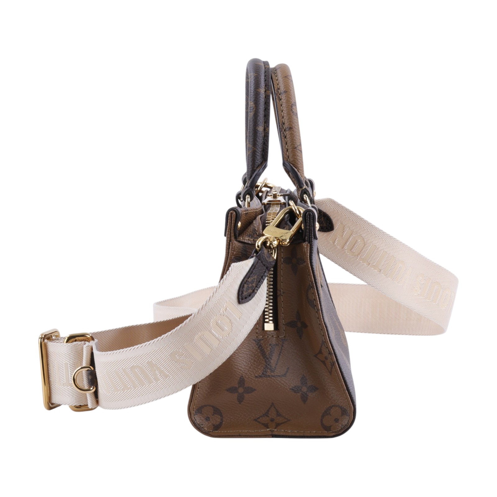 路易威登 LOUIS VUITTON OnTheGo East West 皮革飾邊 經典帆布 手提 斜背包 M46653 晶片款  防塵袋/背帶/內袋