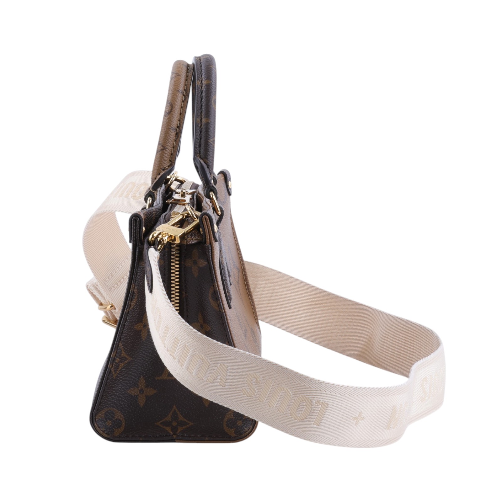 路易威登 LOUIS VUITTON OnTheGo East West 皮革飾邊 經典帆布 手提 斜背包 M46653 晶片款  防塵袋/背帶/內袋