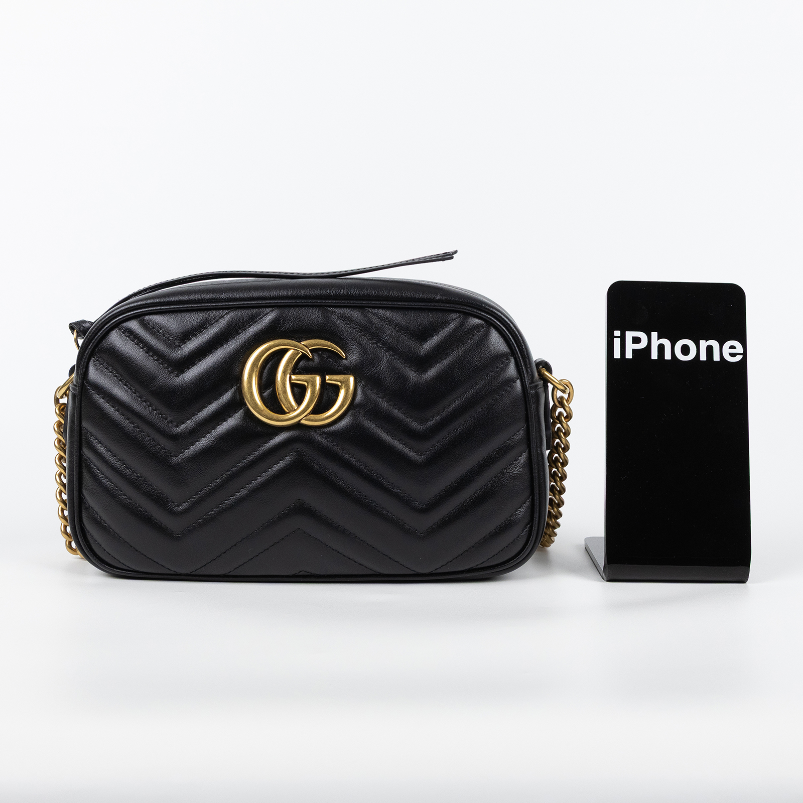 古馳 GUCCI GG Marmont 小型 絎縫 肩揹袋 447632 DTD1T 黑金GG MARMONT SMALL 原廠盒子/防塵袋