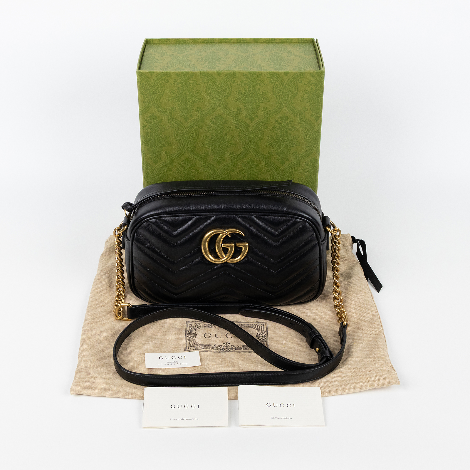 古馳 GUCCI GG Marmont 小型 絎縫 肩揹袋 447632 DTD1T 黑金GG MARMONT SMALL 原廠盒子/防塵袋