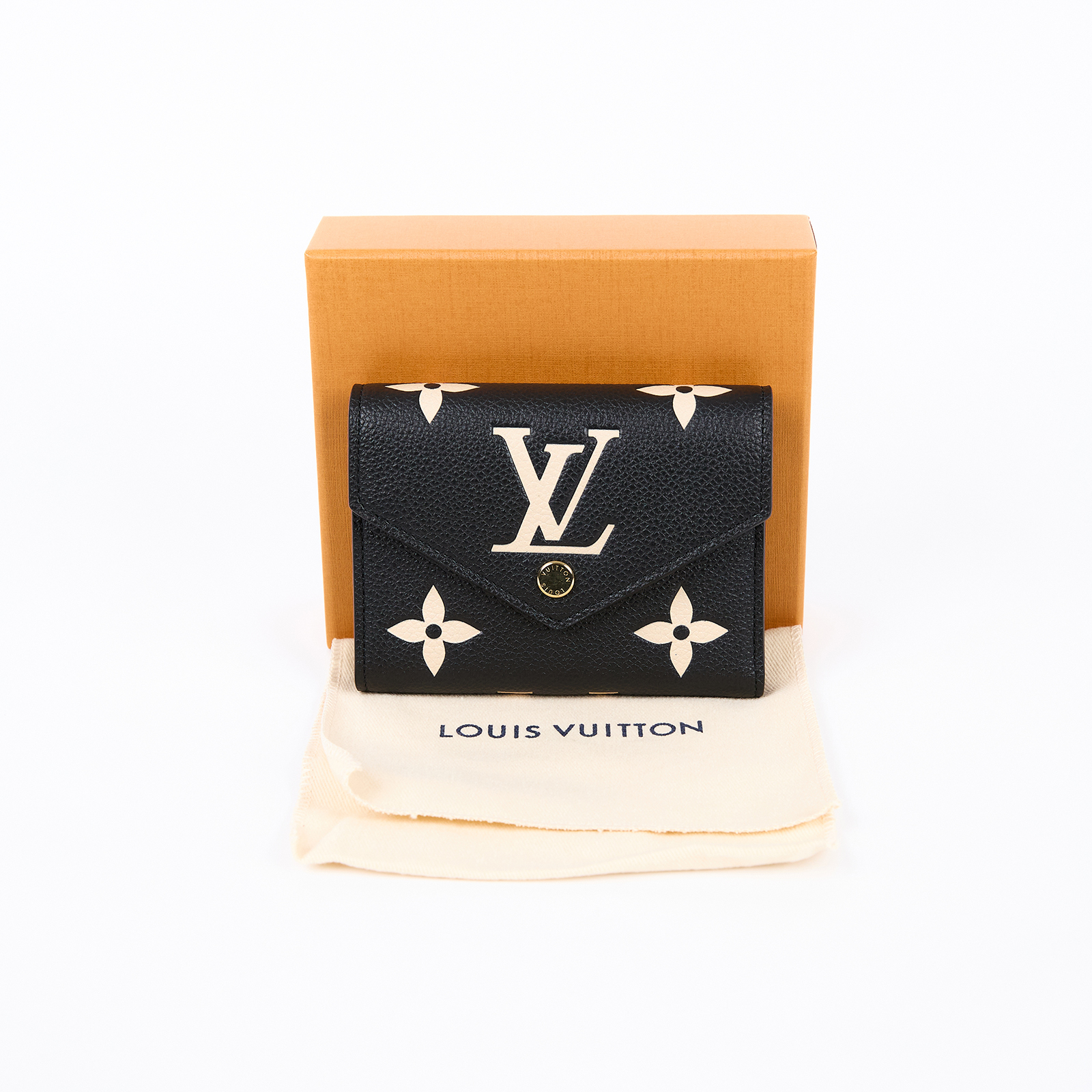 路易威登 LOUIS VUITTON Victorine 錢包 壓花牛皮 黑色米色 M80968 晶片款 黑白原花壓紋VICTORINE短夾 原廠盒子/防塵袋