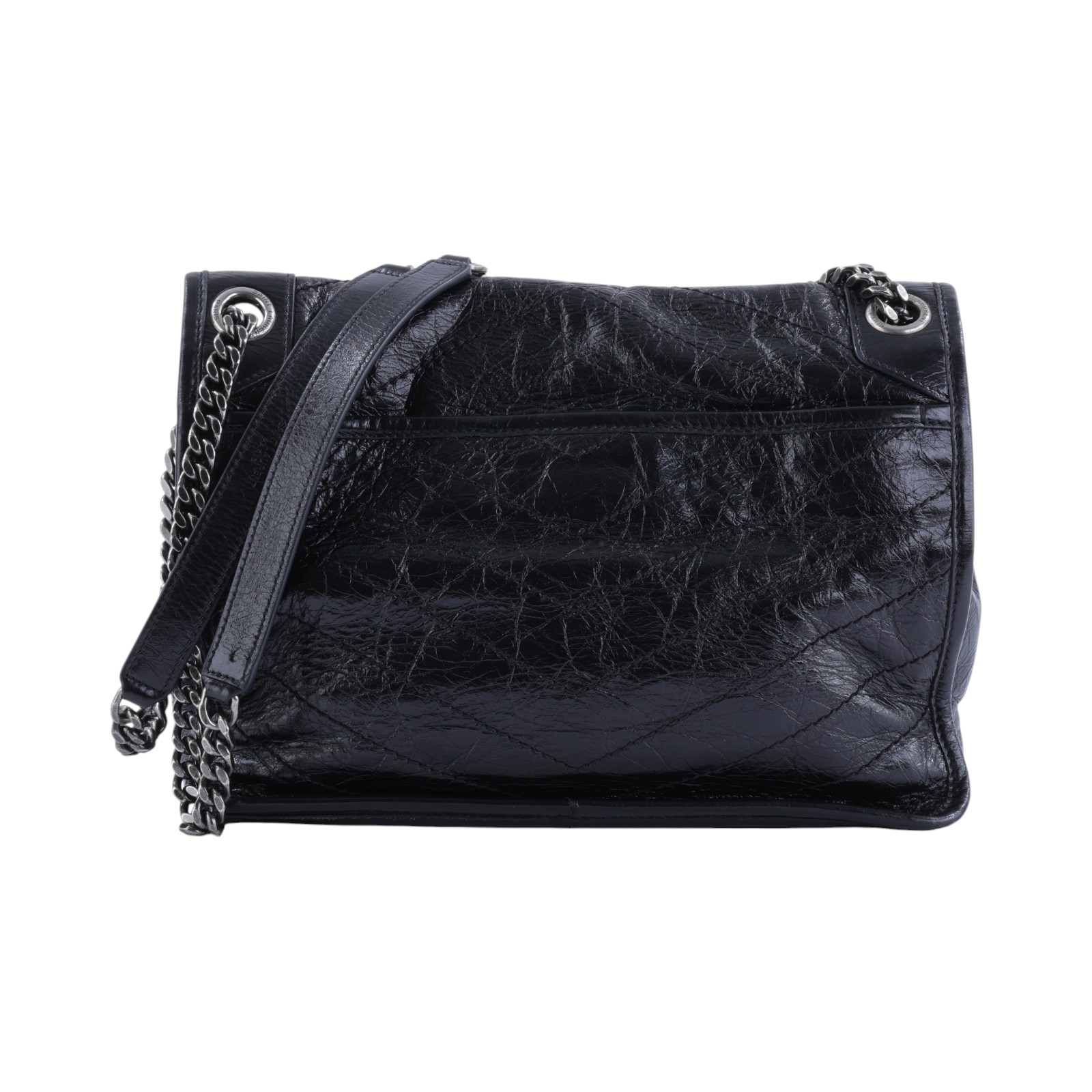 聖羅蘭 YSL SAINT LAURENT Niki 復古皮革 中型手袋 銀色五金 6331580EN04 黑NIKI中號 防塵袋