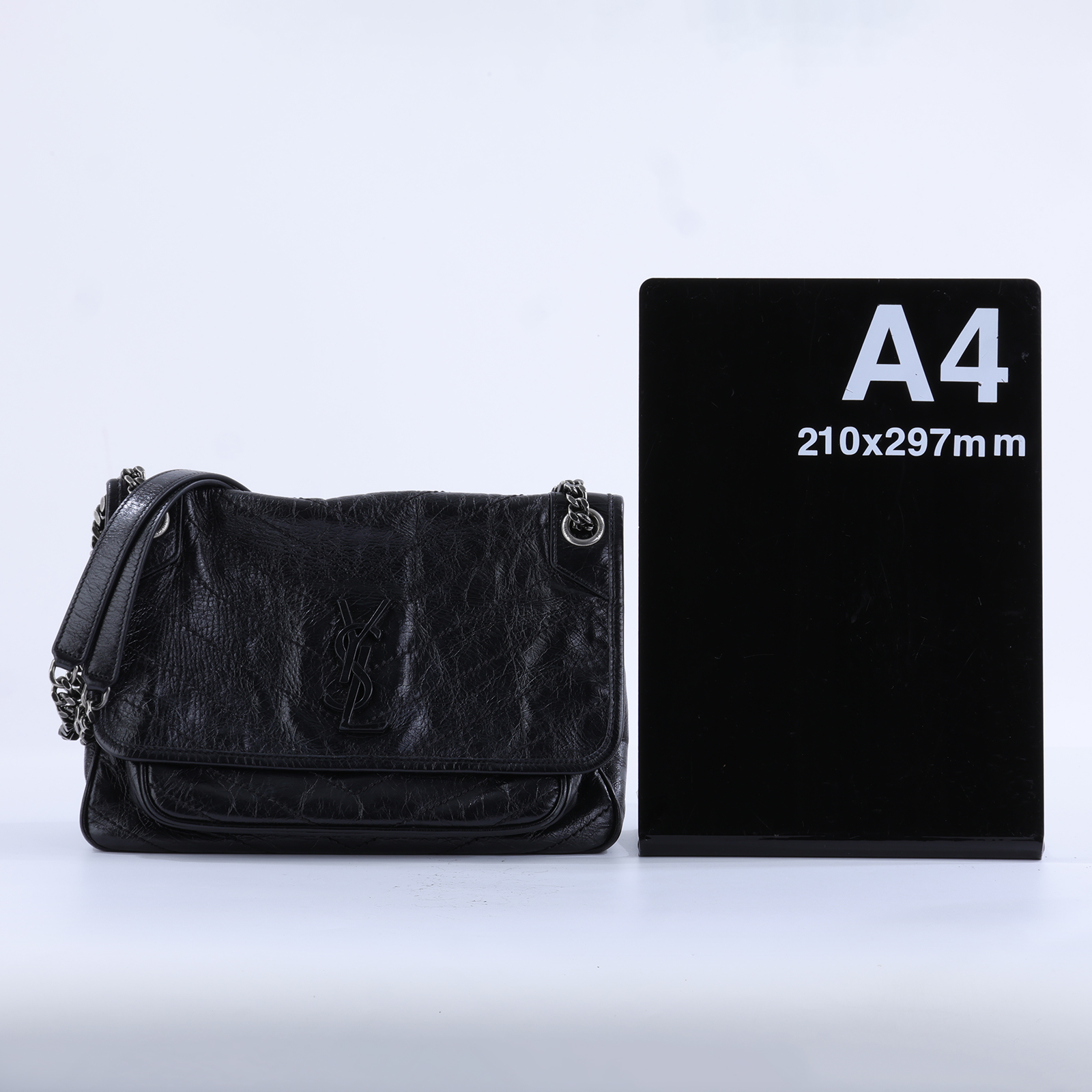 聖羅蘭 YSL SAINT LAURENT Niki 復古皮革 中型手袋 銀色五金 6331580EN04 黑NIKI中號 防塵袋