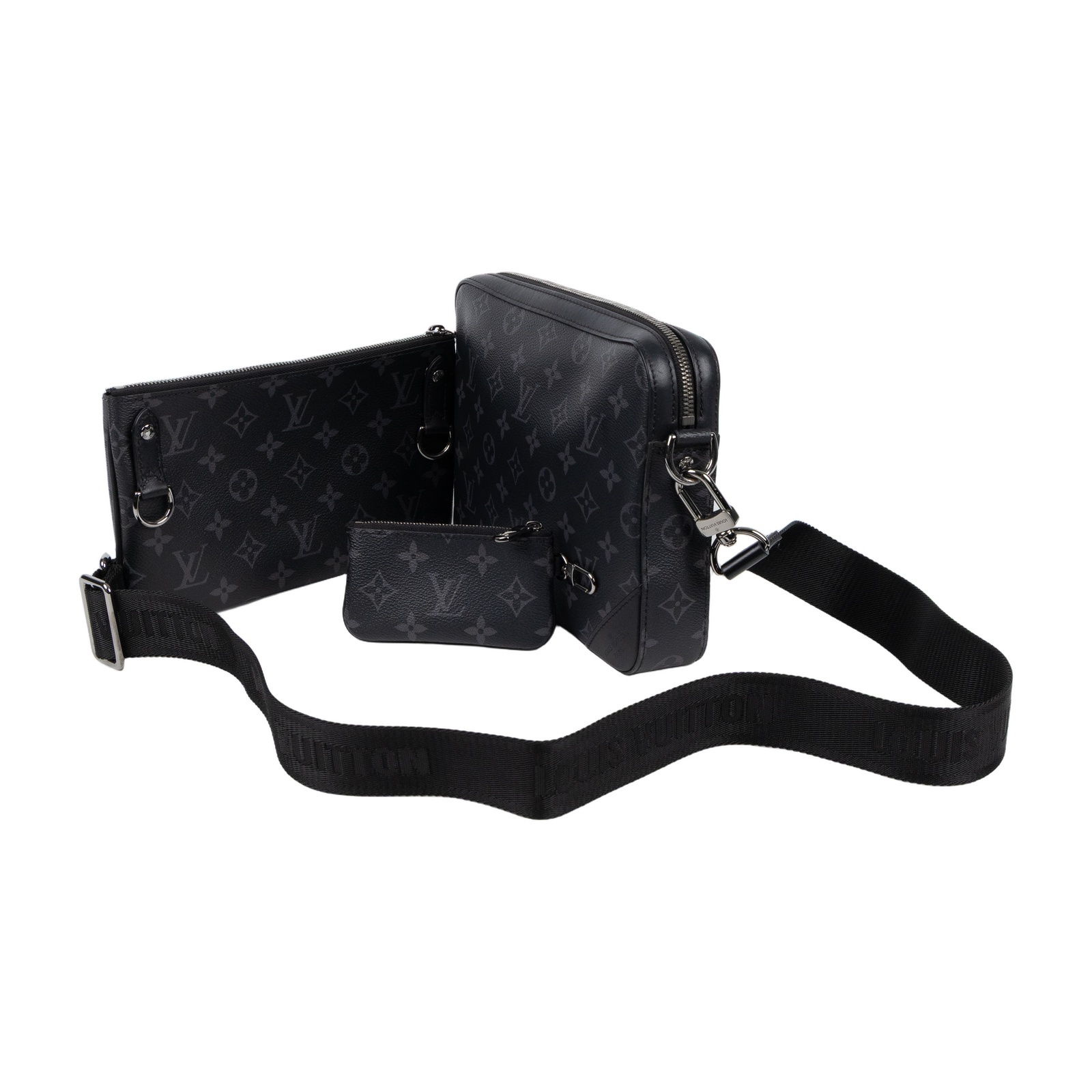 路易威登 LOUIS VUITTON Trio 郵差包 Eclipse帆布 黑色 灰色 M69443 晶片款  原廠盒子/防塵袋/背帶/子包2