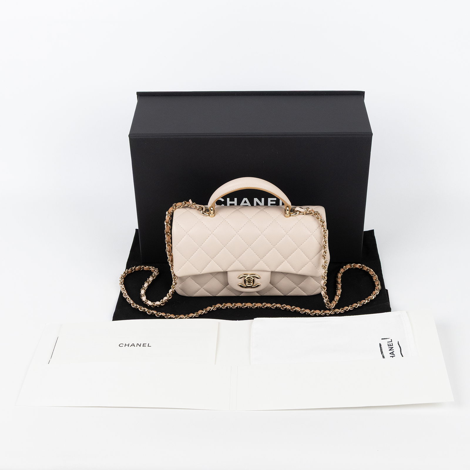 香奈兒 CHANEL Coco 20  Handle 肩背 斜背 迷你 口蓋包 AS2431 晶片款 米金羊COCO20 手把款 原廠盒子/防塵袋