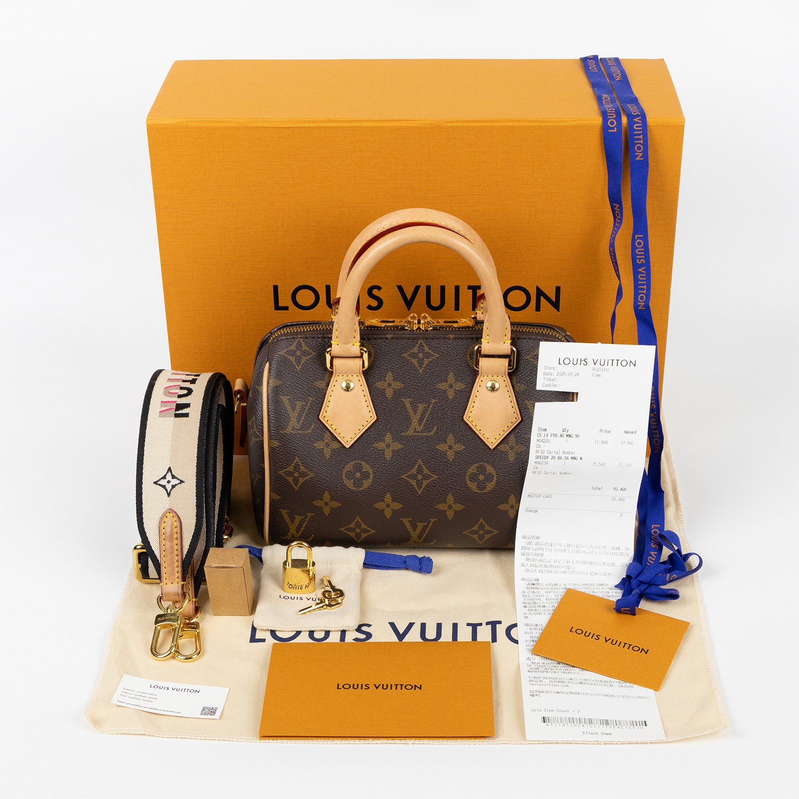 路易威登 LOUIS VUITTON Speedy Bandoulière  20 原花 手提 斜背 波士頓包 黑色 M46234 晶片款  防塵袋/原廠盒子/購買證明/鎖組/背帶
