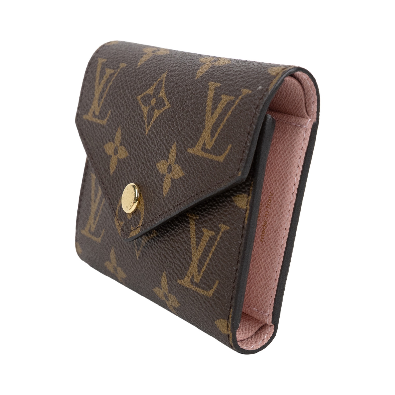 路易威登 LOUIS VUITTON Victorine 錢包 塗層帆布 芭蕾粉色 M62360 晶片款 原花粉VICTORINE三折短夾 防塵袋/原廠盒子