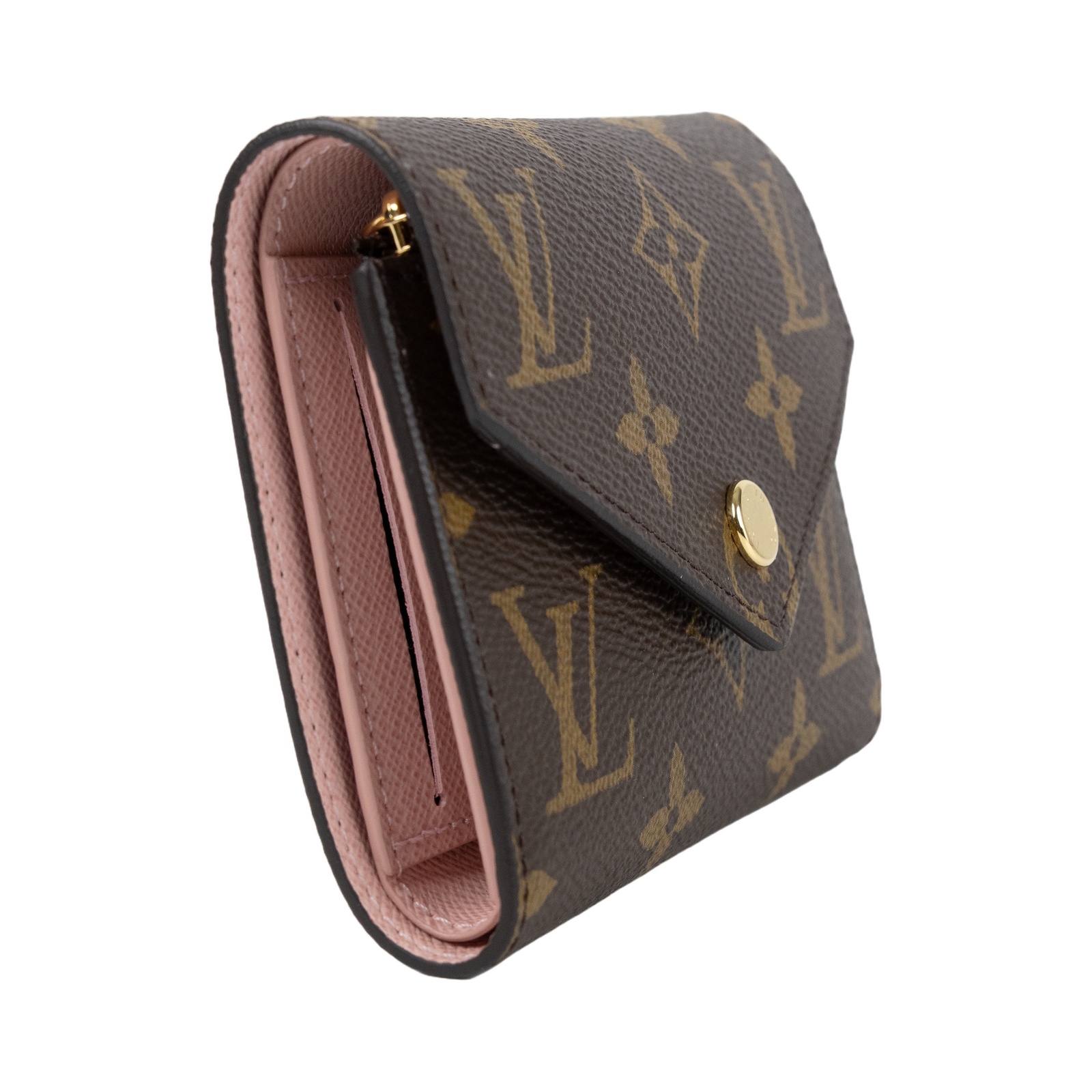 路易威登 LOUIS VUITTON Victorine 錢包 塗層帆布 芭蕾粉色 M62360 晶片款 原花粉VICTORINE三折短夾 防塵袋/原廠盒子