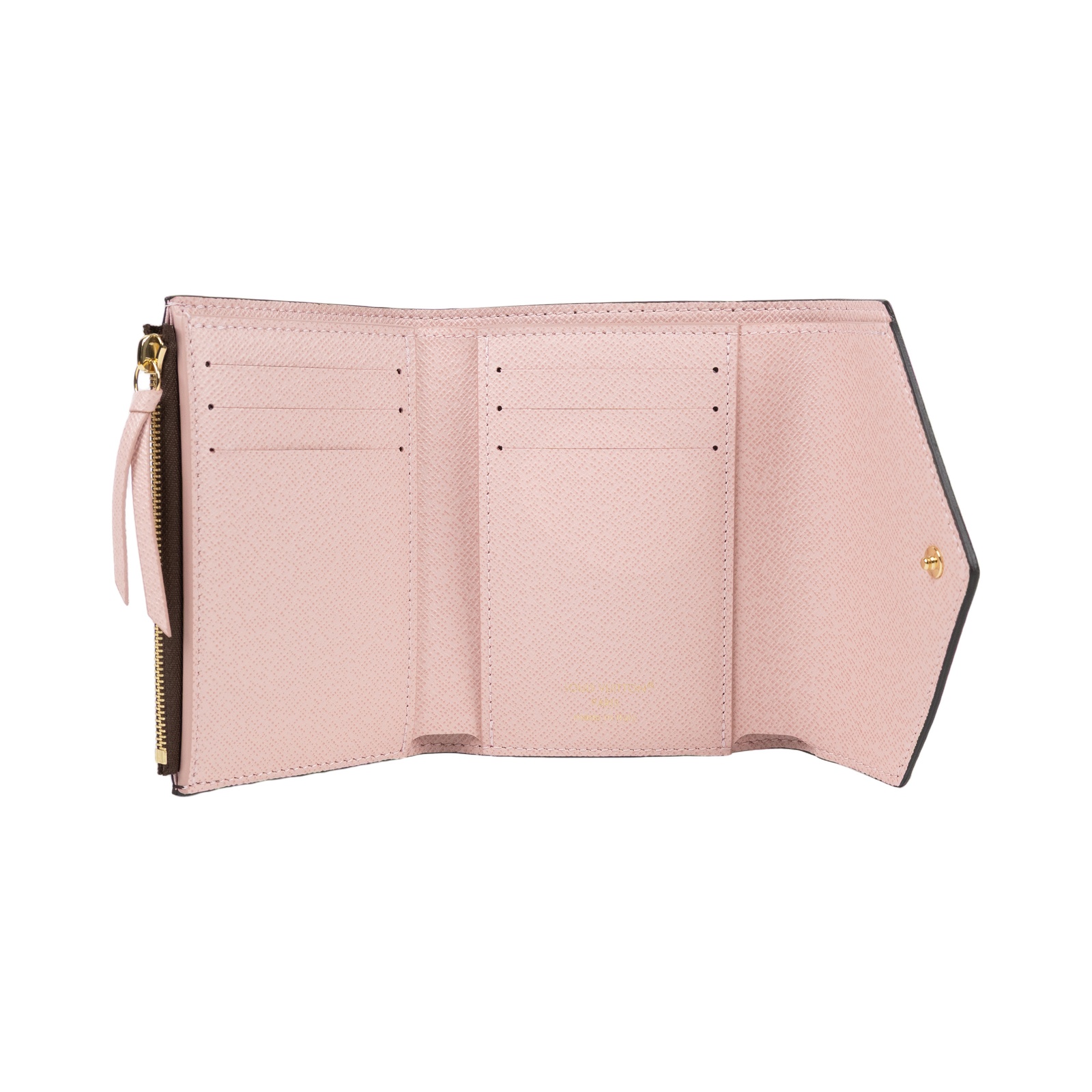 路易威登 LOUIS VUITTON Victorine 錢包 塗層帆布 芭蕾粉色 M62360 晶片款 原花粉VICTORINE三折短夾 防塵袋/原廠盒子