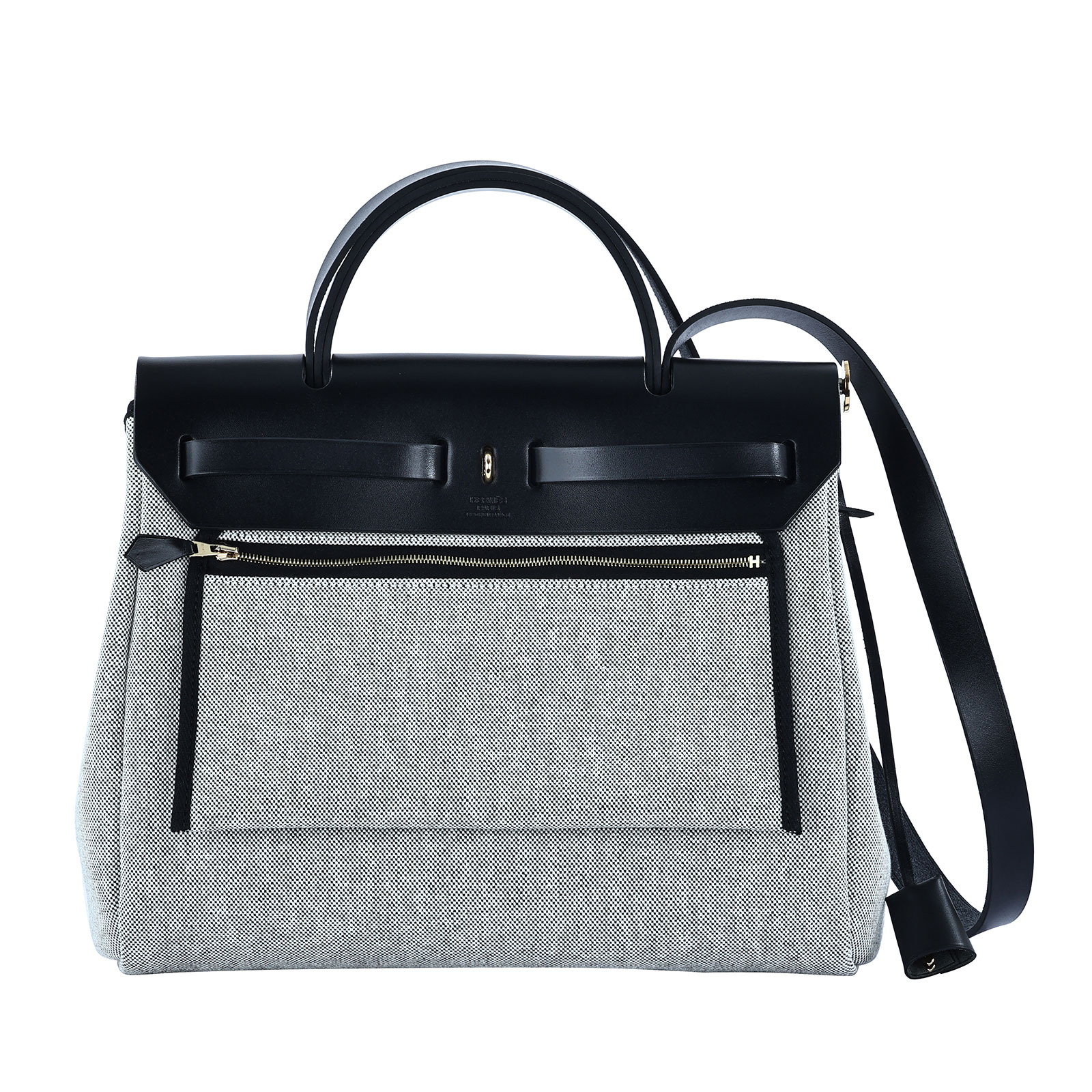 愛馬仕 Hermes Herbag PM HERPM B MN 007 KD B刻 黑圖騰帆布HERBAG 原廠盒子/防塵袋/內袋/鎖組