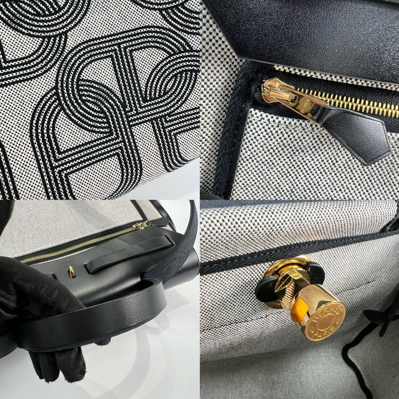 愛馬仕 Hermes Herbag PM HERPM B MN 007 KD B刻 黑圖騰帆布HERBAG 原廠盒子/防塵袋/內袋/鎖組